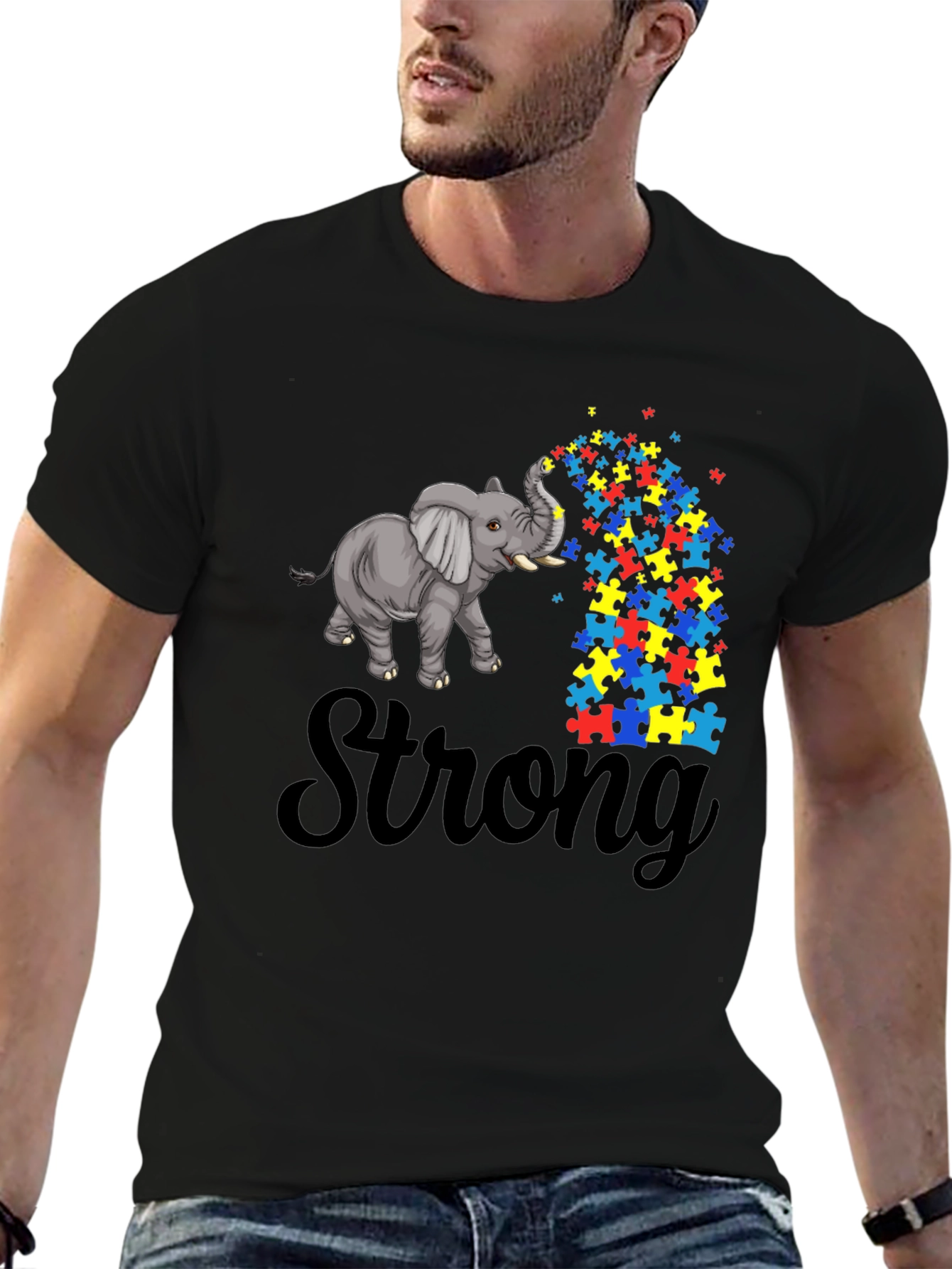 Autism Awareness Elephant Puzzle Piece T-Shirt - Strong