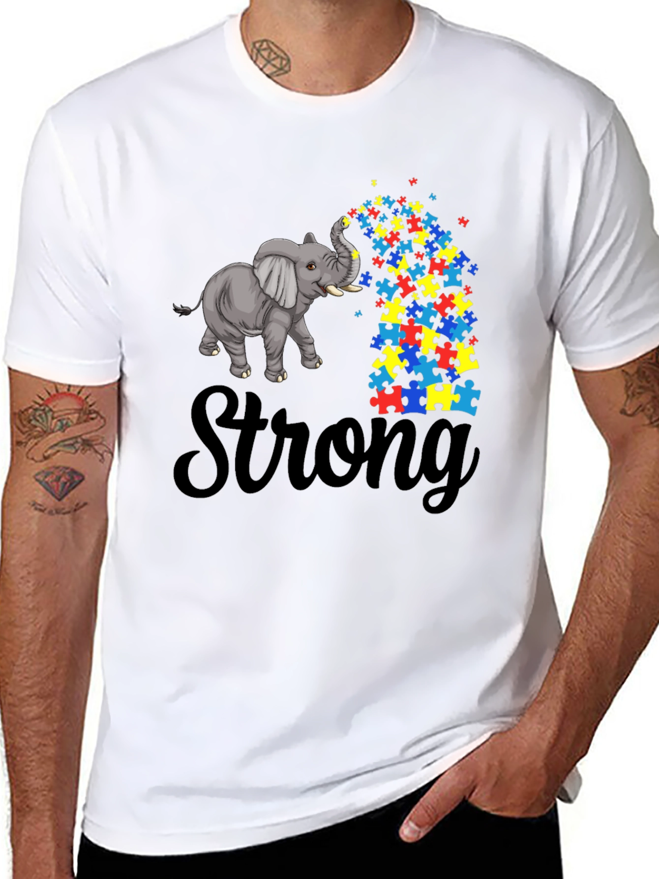 Autism Awareness Elephant Puzzle Piece T-Shirt - Strong