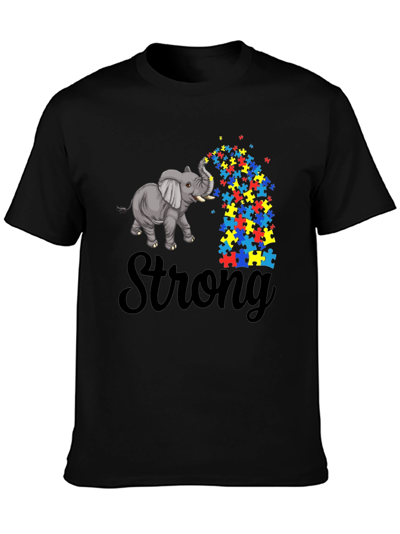 Autism Awareness Elephant Puzzle Piece T-Shirt - Strong