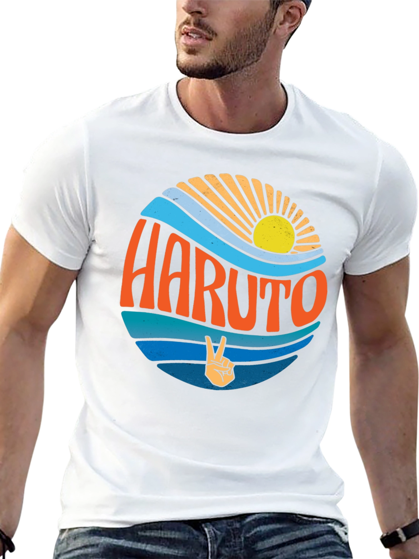 Retro Haruto Graphic Tee - Peace and Sun Design