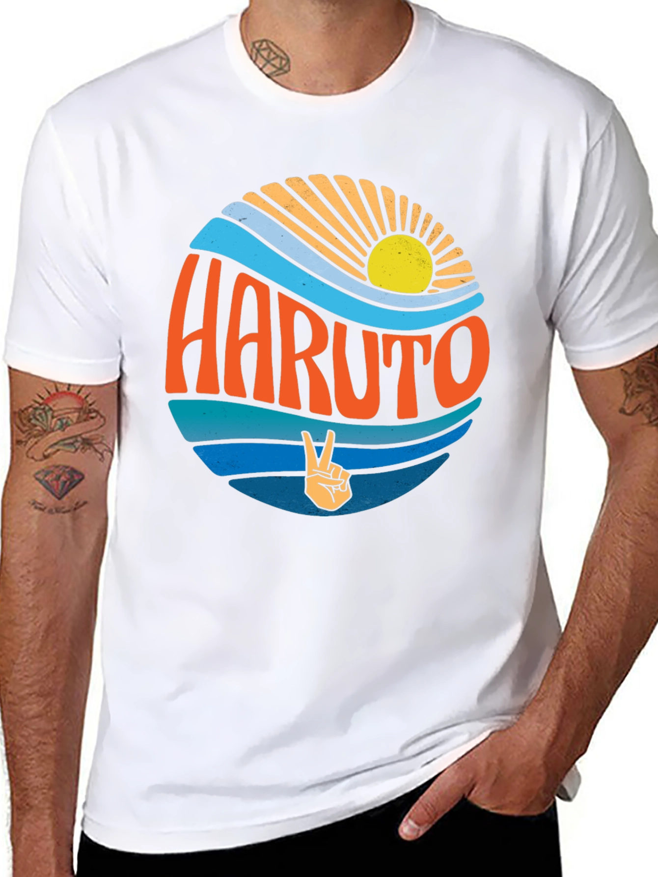 Retro Haruto Graphic Tee - Peace and Sun Design