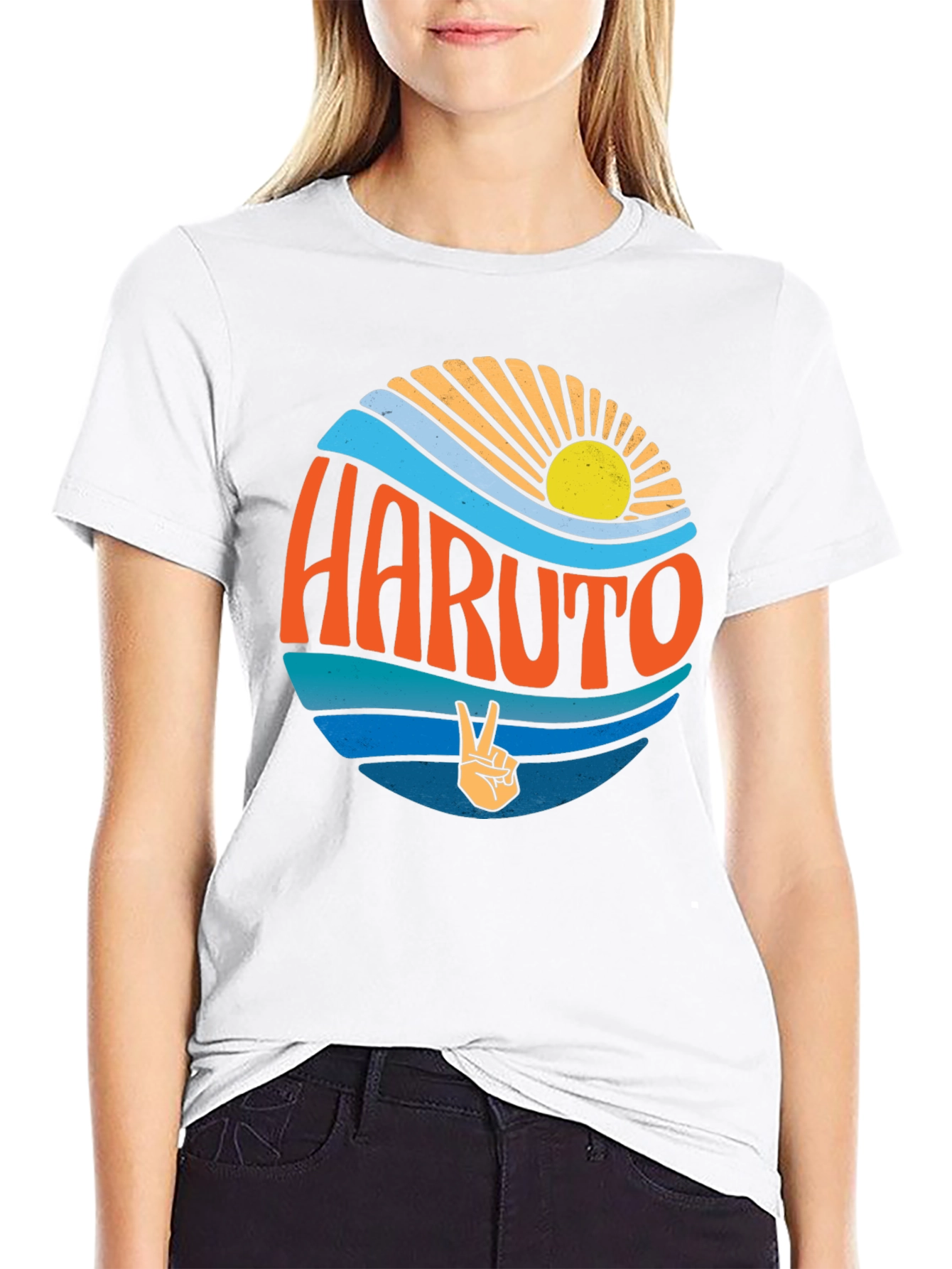 Retro Haruto Graphic Tee - Peace and Sun Design