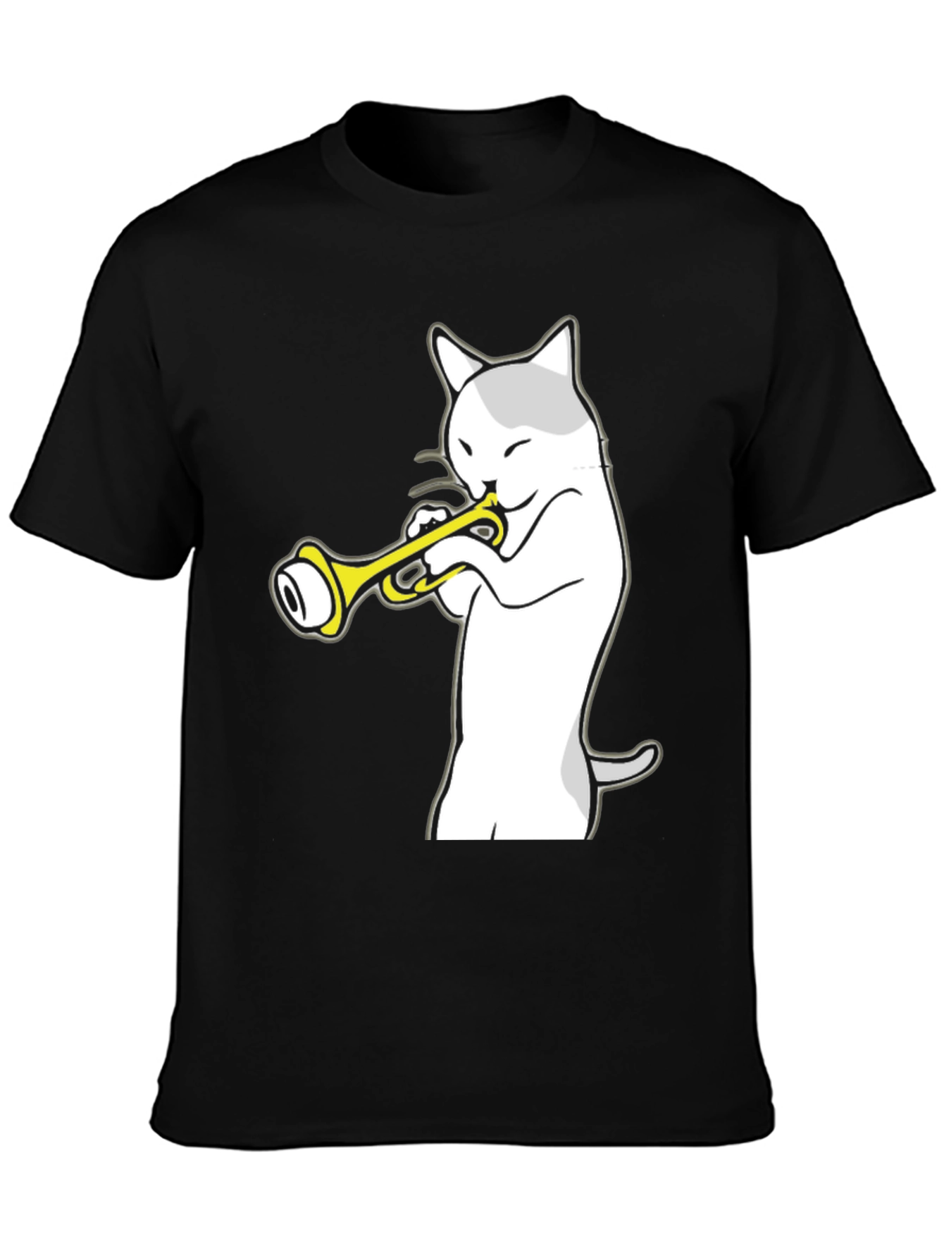 Cat Trumpet Player Black T-Shirt - Music Lover Tee