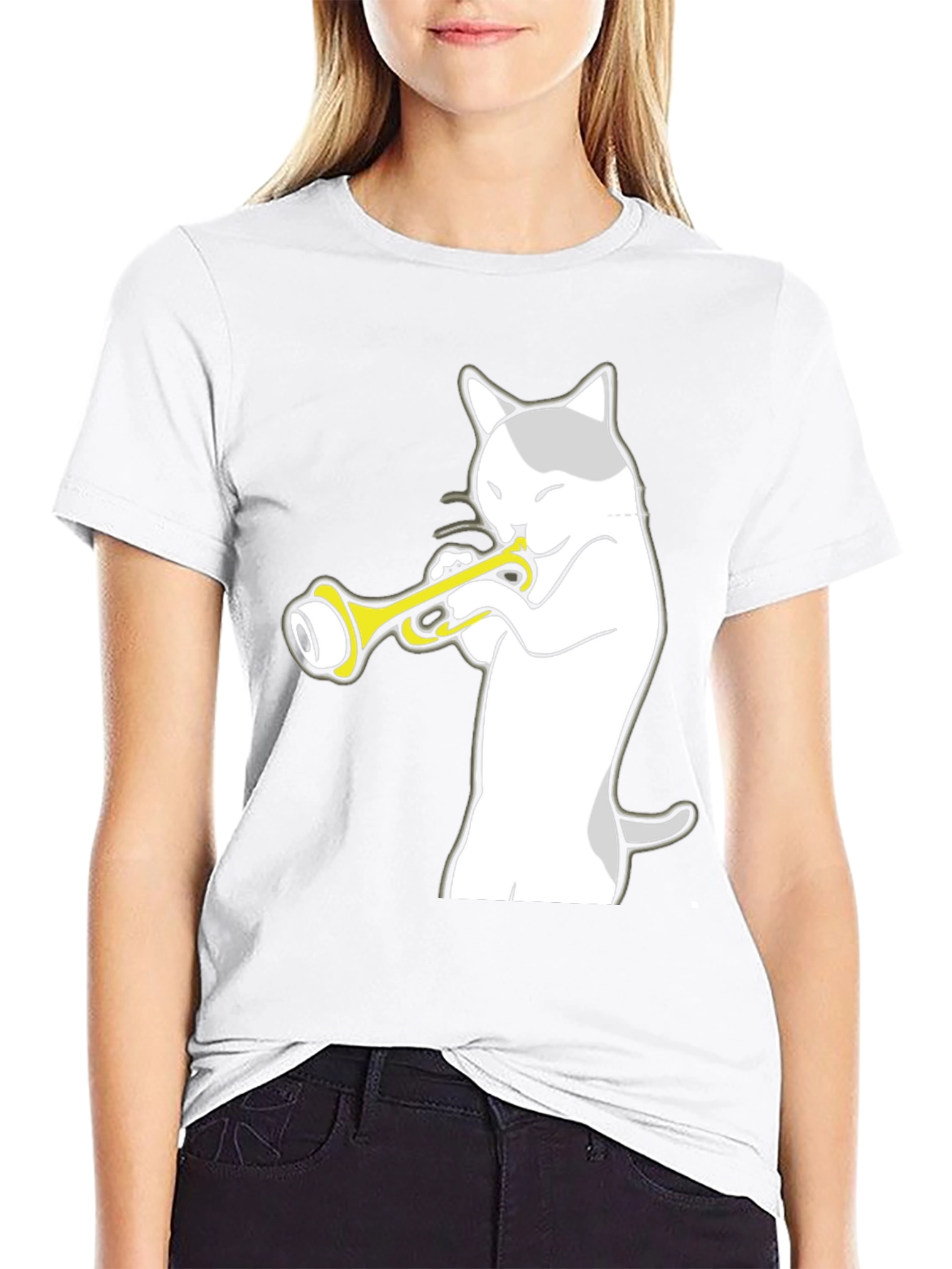 Cat Trumpet Player Black T-Shirt - Music Lover Tee