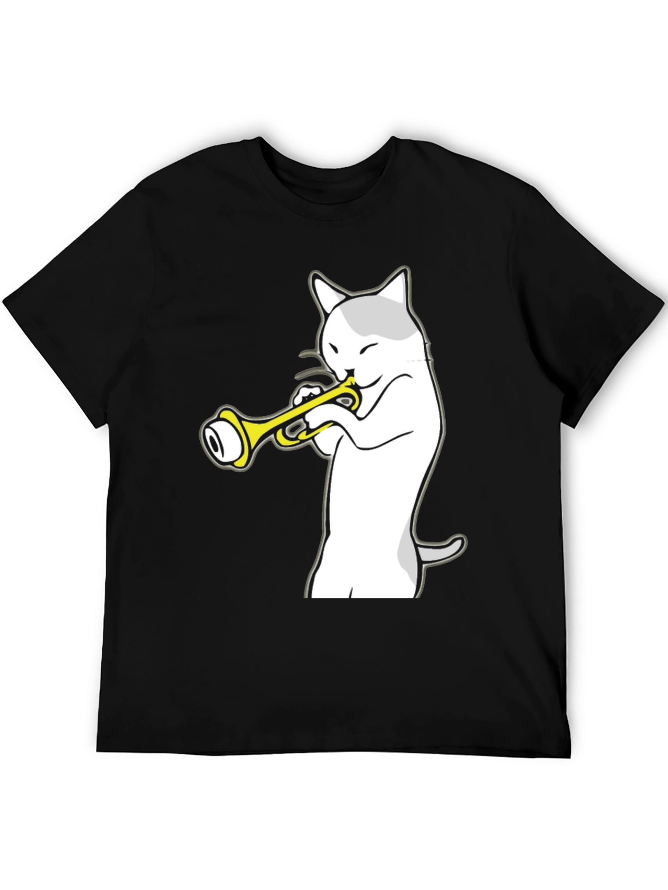 Cat Trumpet Player Black T-Shirt - Music Lover Tee