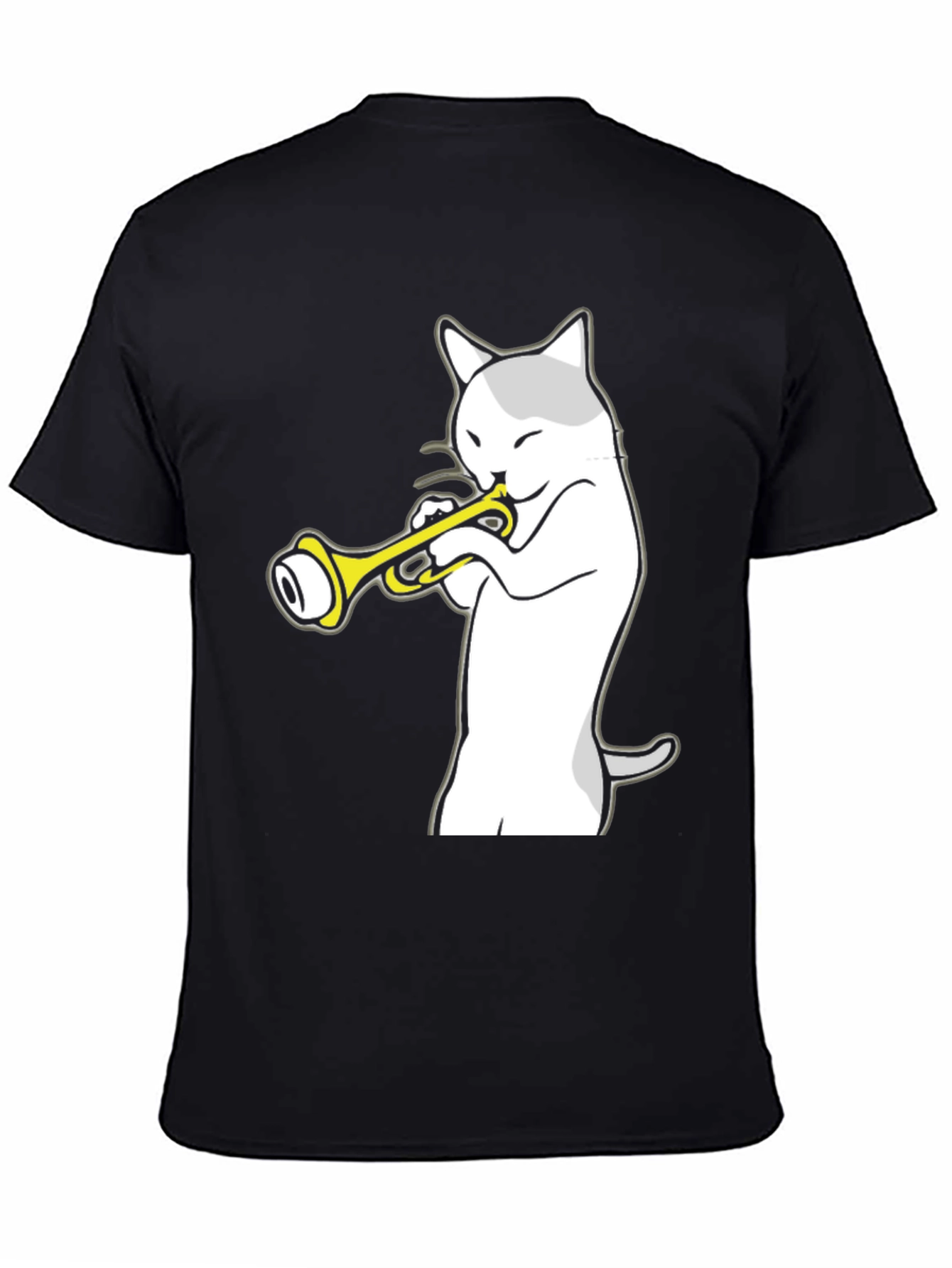 Cat Trumpet Player Black T-Shirt - Music Lover Tee