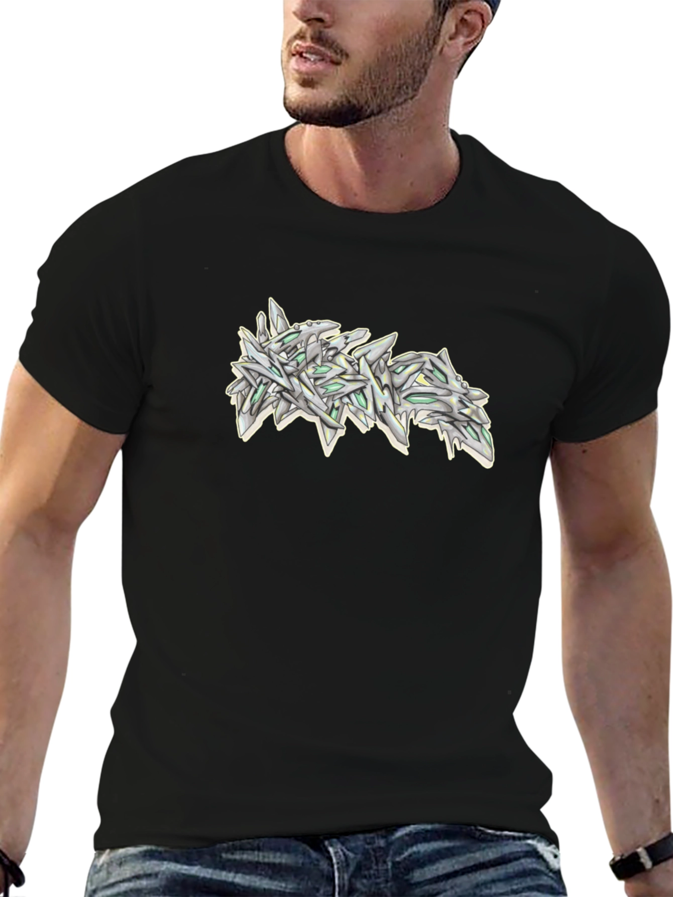 Urban Style Graphic Print Black T-Shirt