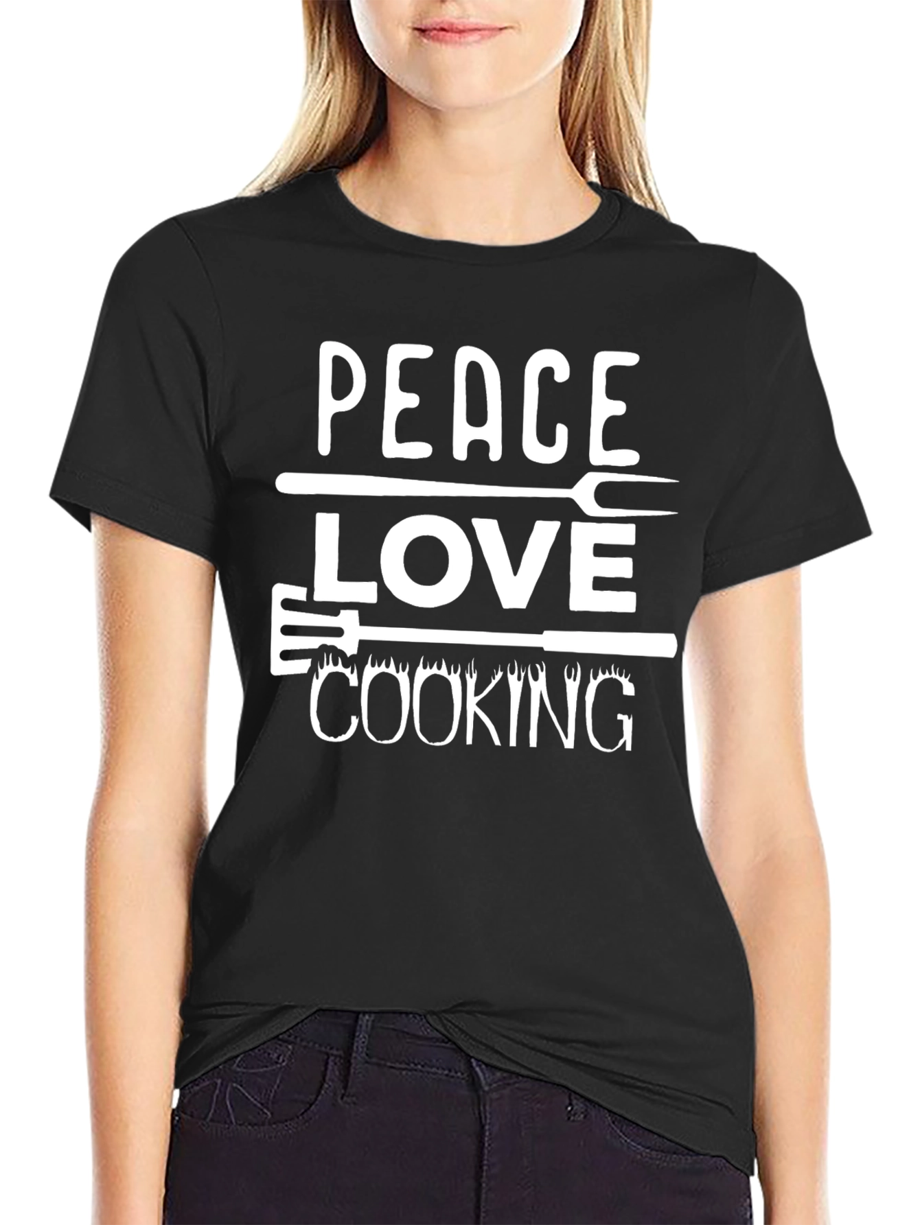 Peace Love Cooking T-Shirt - BBQ Grill Design