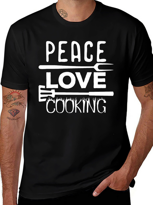 Peace Love Cooking T-Shirt - BBQ Grill Design