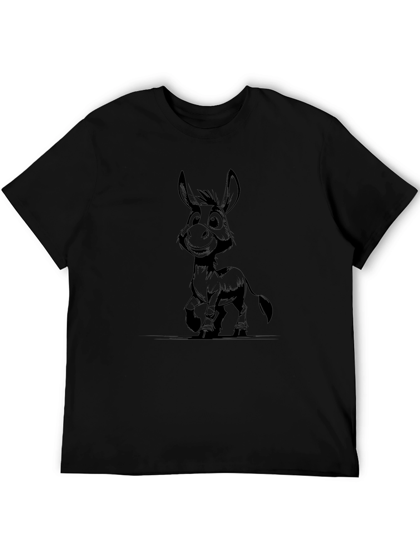 Cartoon Donkey Graphic Black T-Shirt
