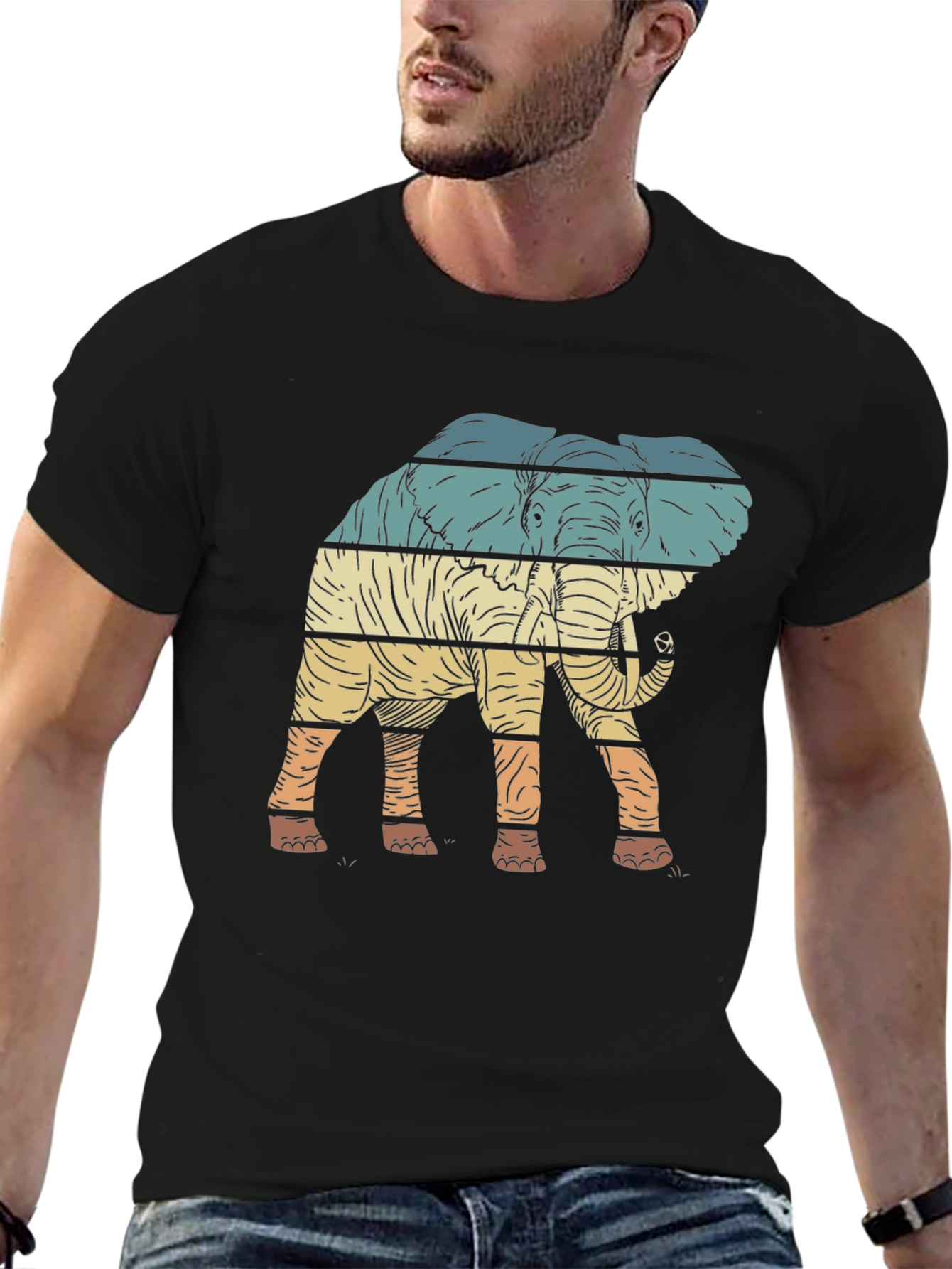 Retro Elephant Graphic Tee - Stylish Mens T-Shirt