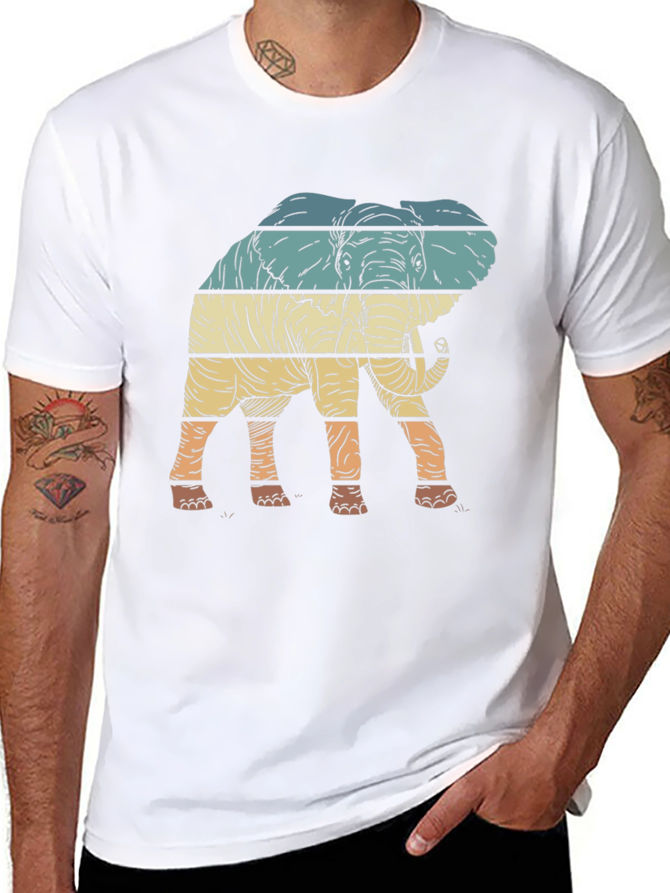 Retro Elephant Graphic Tee - Stylish Mens T-Shirt