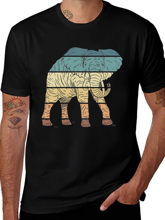 Retro Elephant Graphic Tee - Stylish Mens T-Shirt