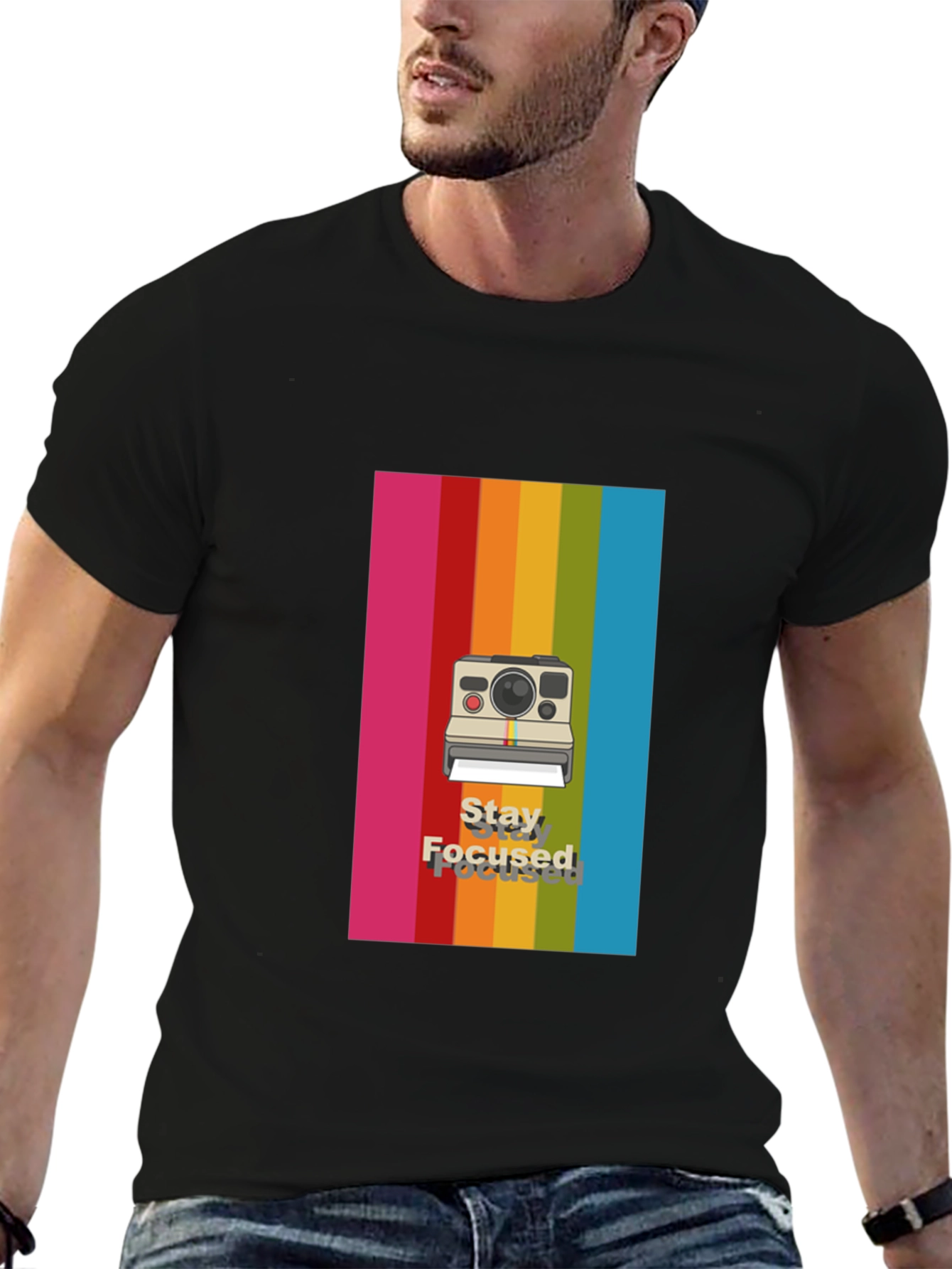 Stay Focused Rainbow Camera Graphic Tee