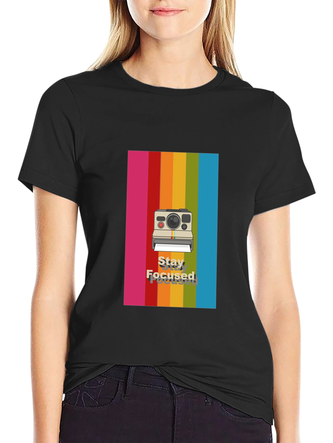 Stay Focused Rainbow Camera Graphic Tee
