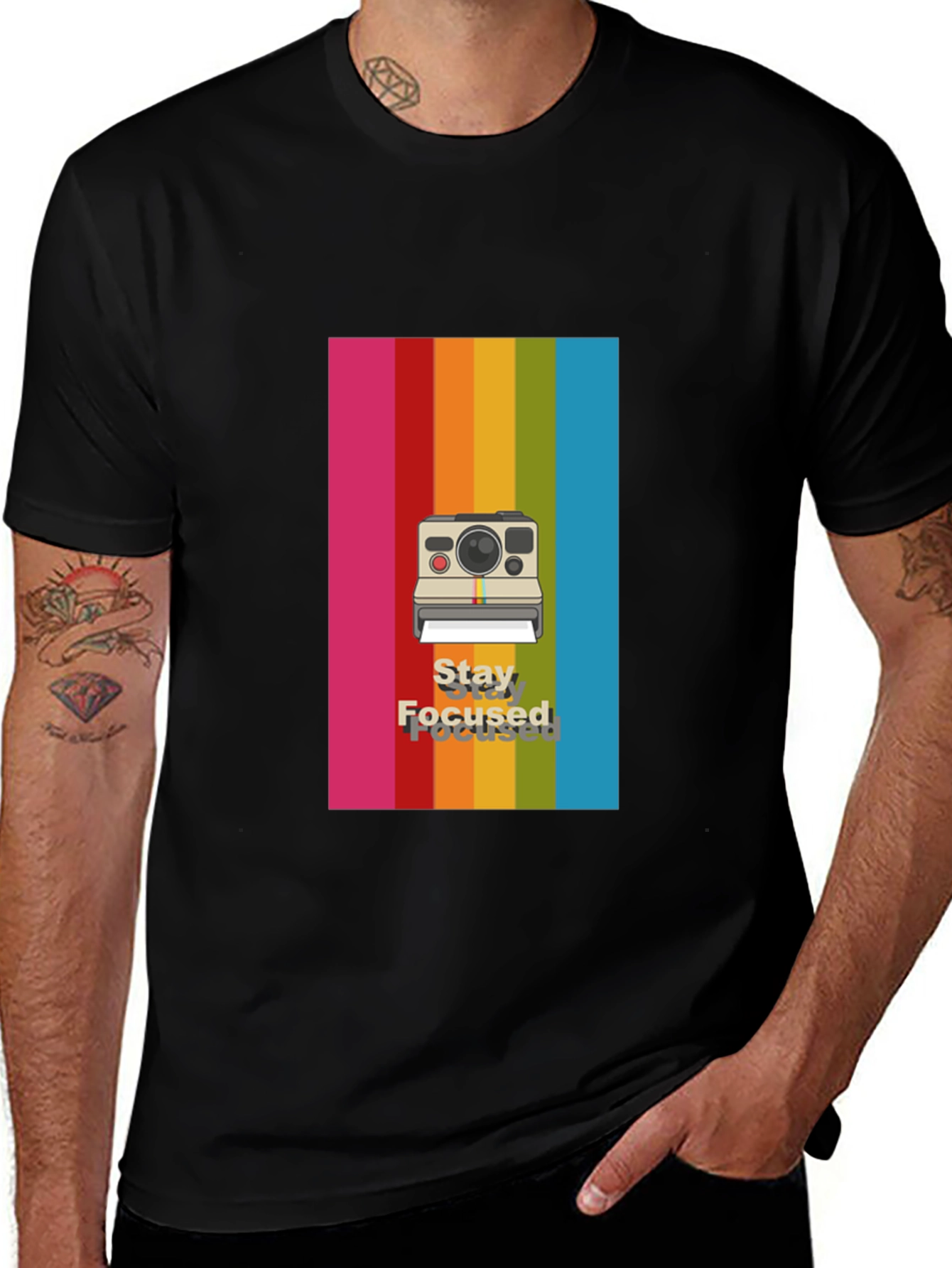 Stay Focused Rainbow Camera Graphic Tee