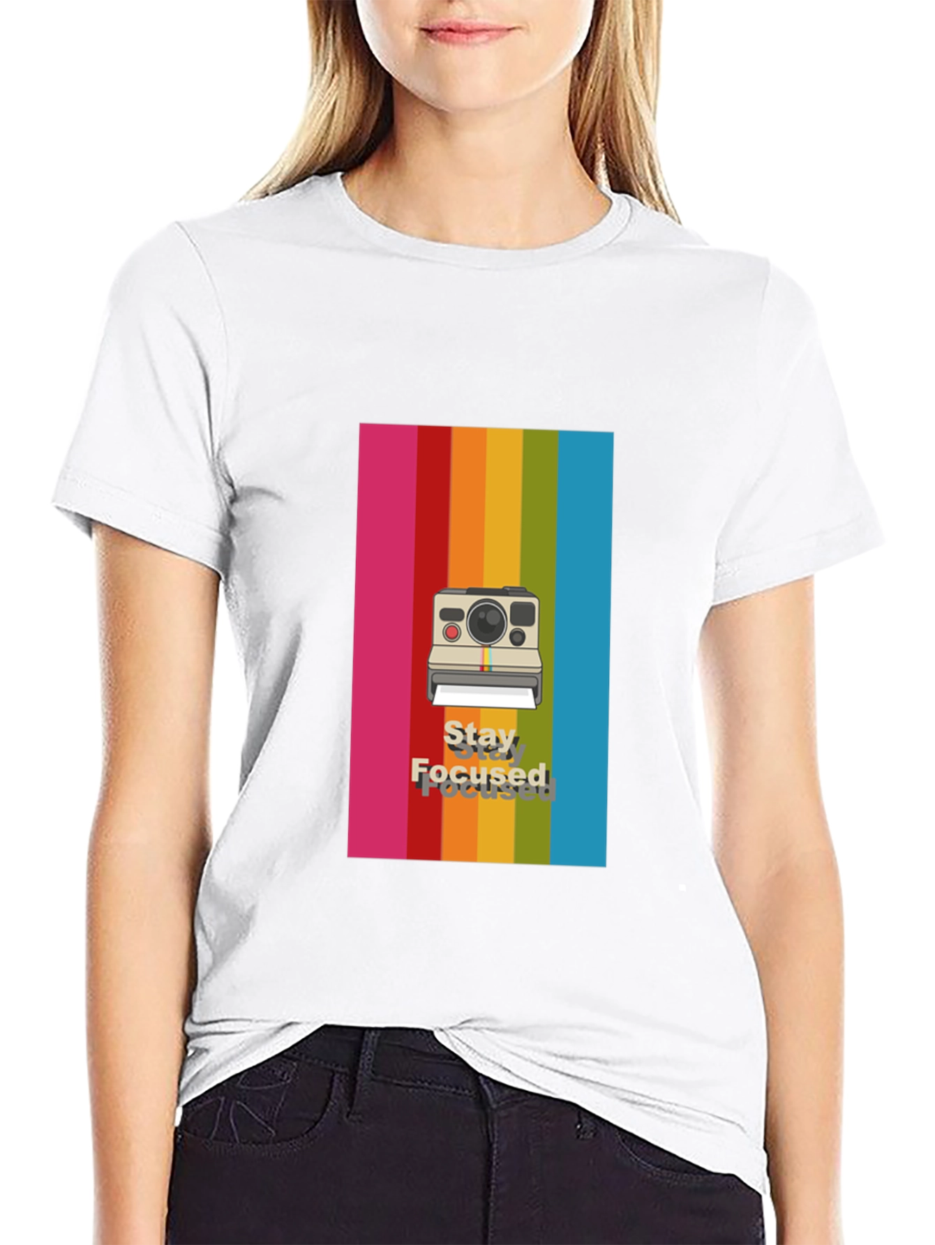 Stay Focused Rainbow Camera Graphic Tee