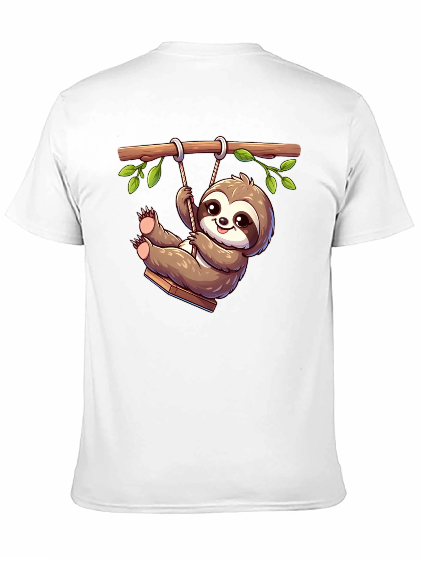 Cute Sloth on Swing Graphic T-Shirt - Black
