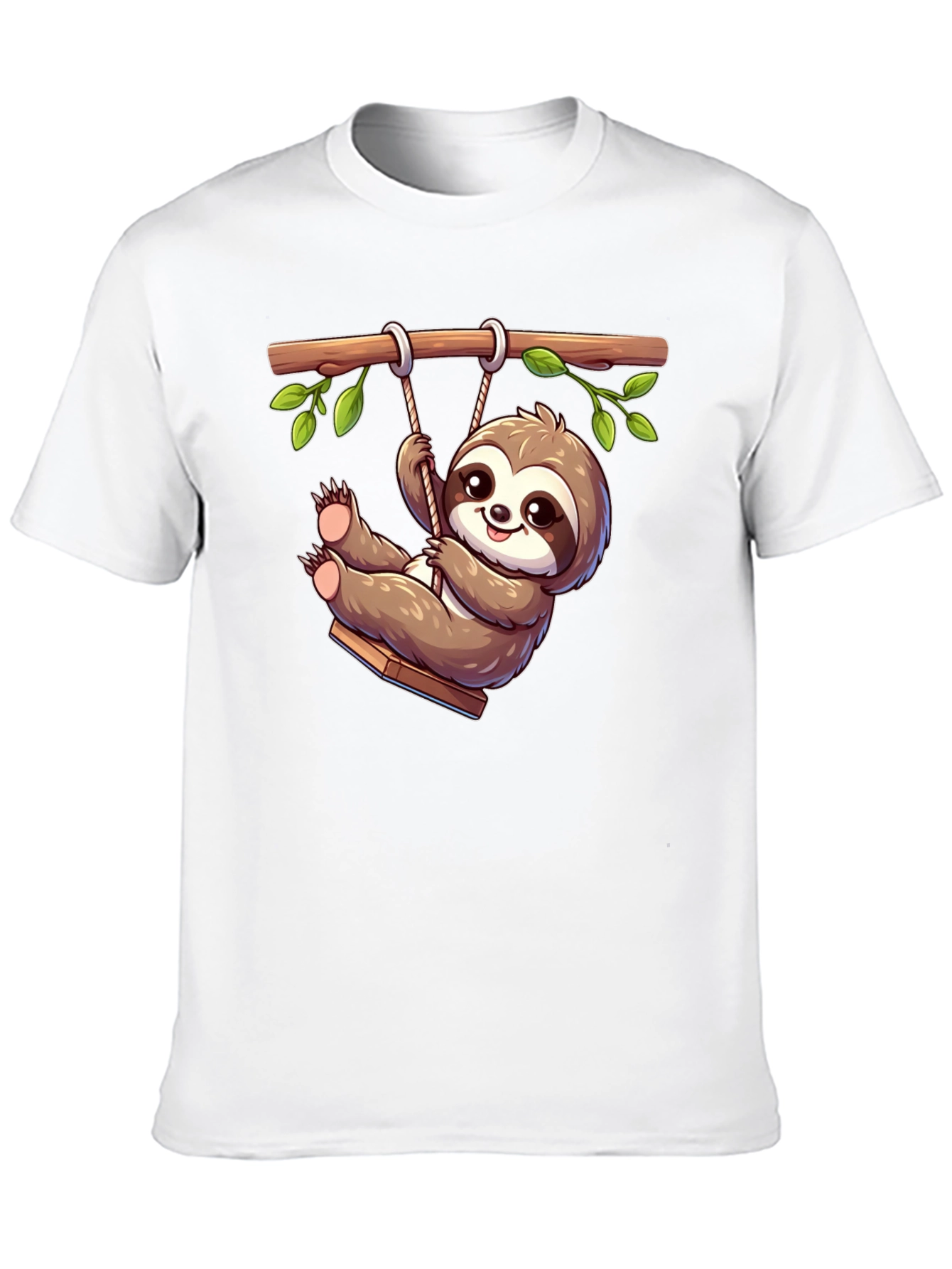 Cute Sloth on Swing Graphic T-Shirt - Black