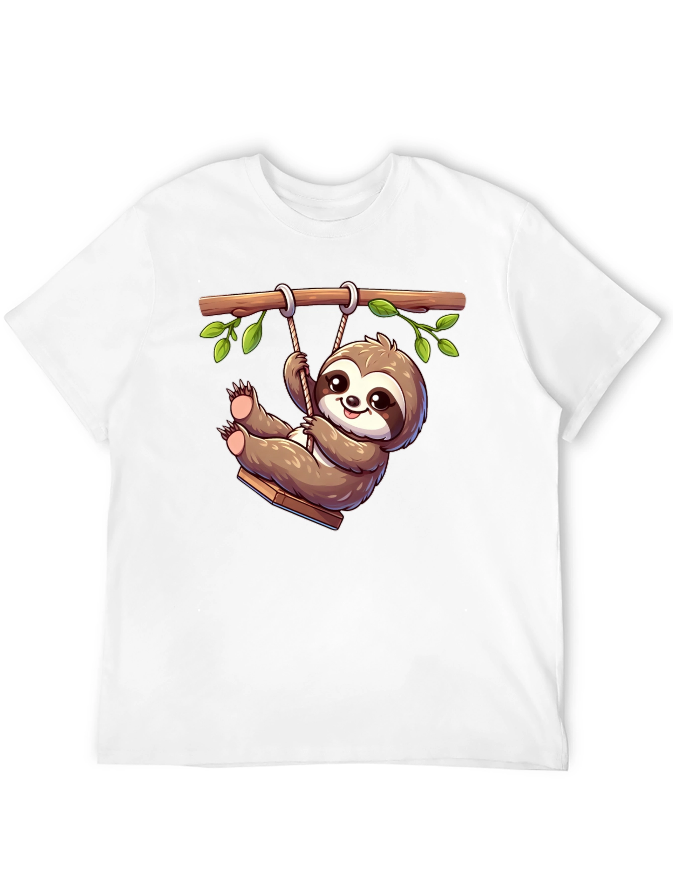 Cute Sloth on Swing Graphic T-Shirt - Black