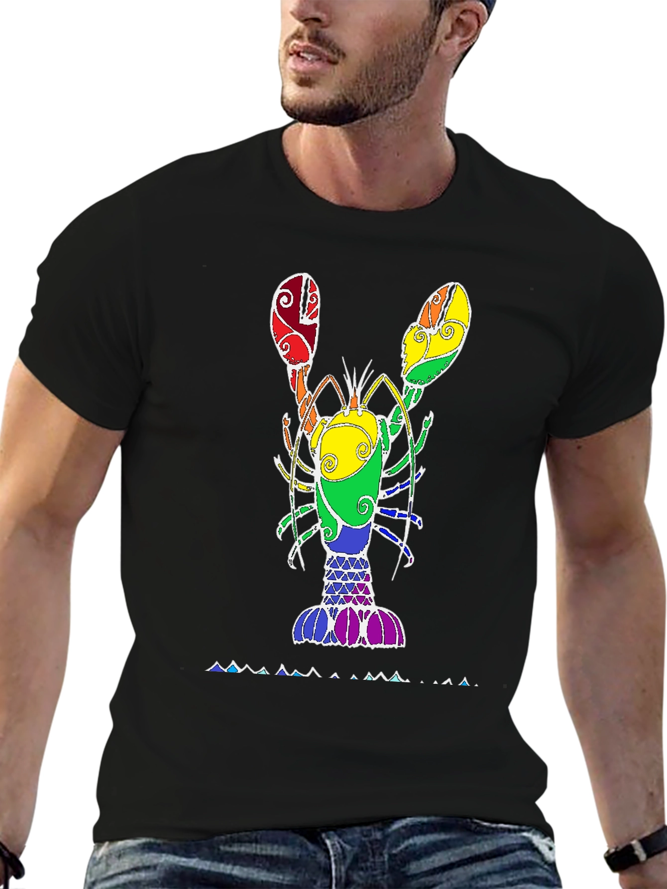 Rainbow Lobster Graphic Tee - Black Unisex T-Shirt