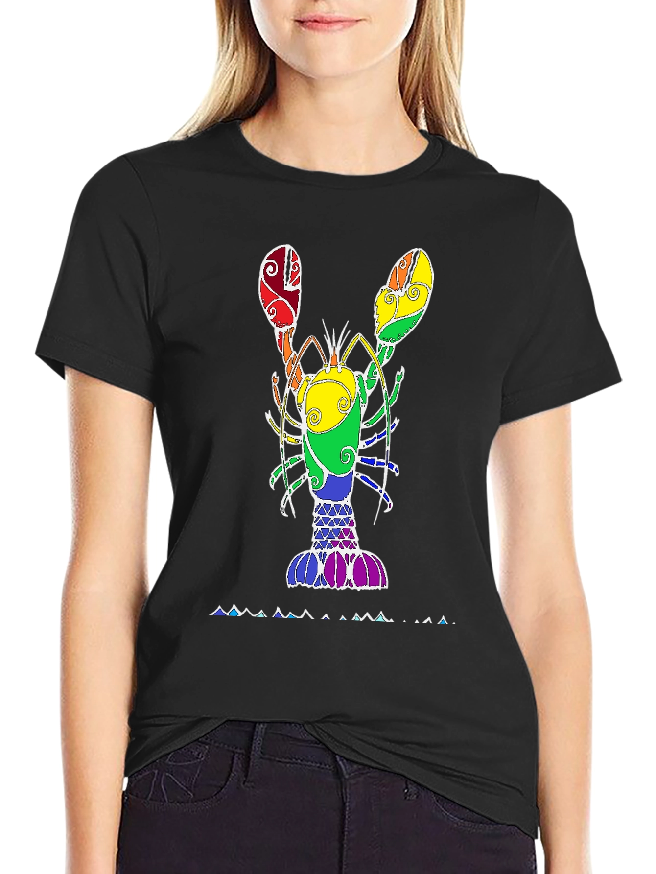 Rainbow Lobster Graphic Tee - Black Unisex T-Shirt