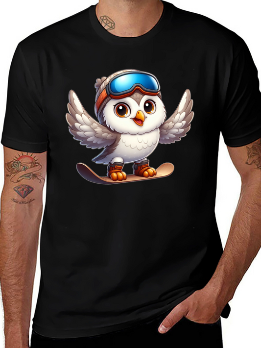 Snowboarding Owl Graphic Tee - Fun Winter Design