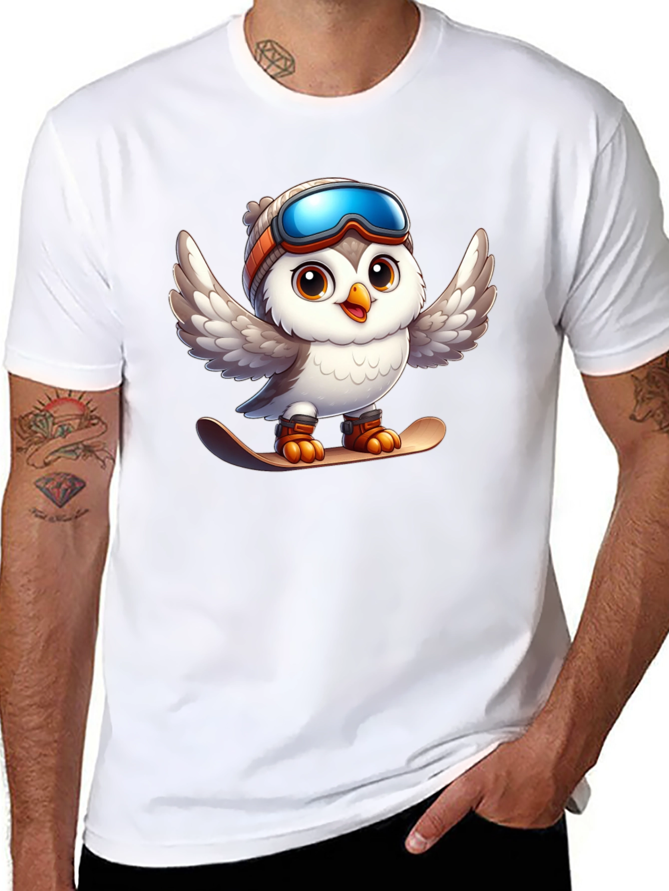 Snowboarding Owl Graphic Tee - Fun Winter Design