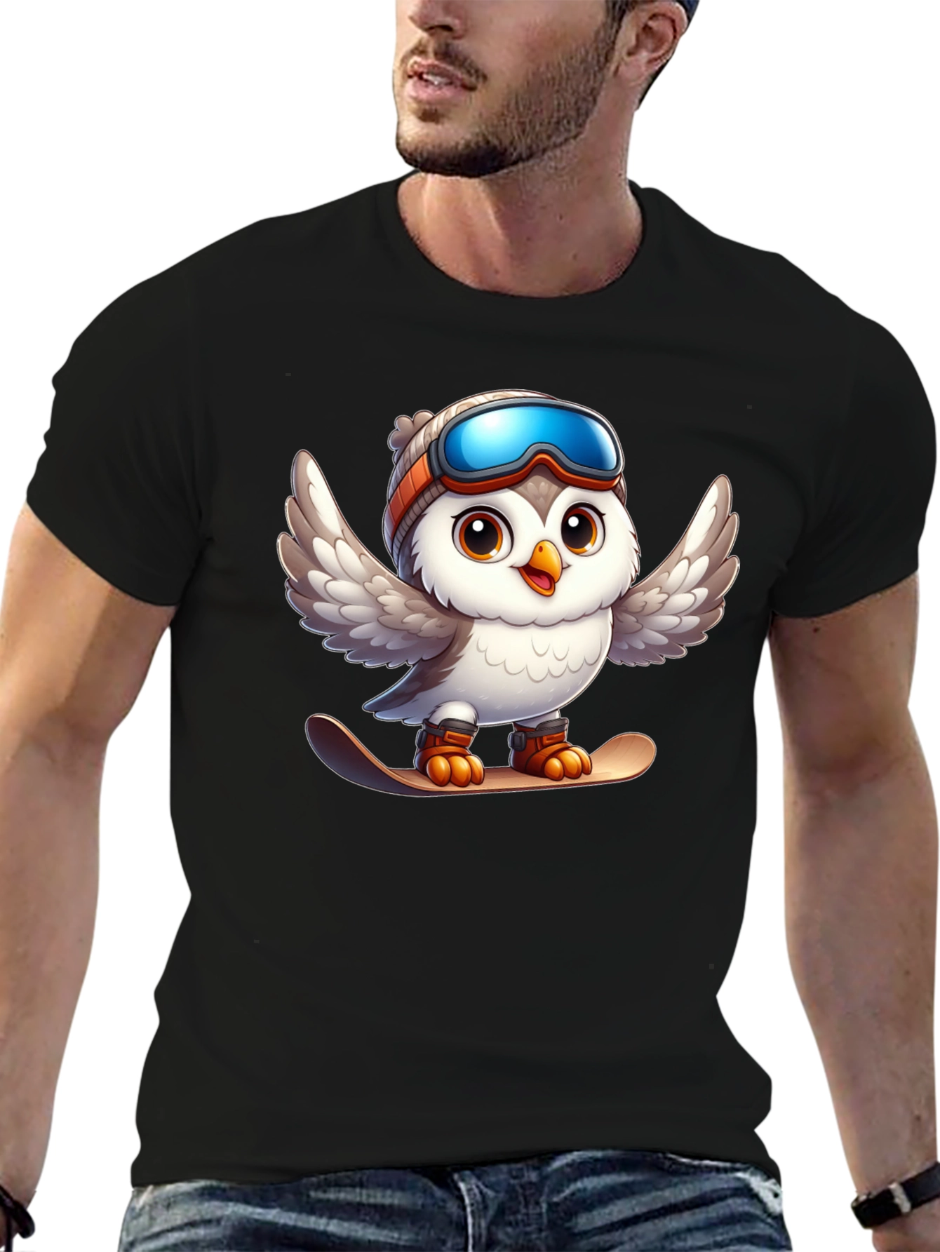 Snowboarding Owl Graphic Tee - Fun Winter Design