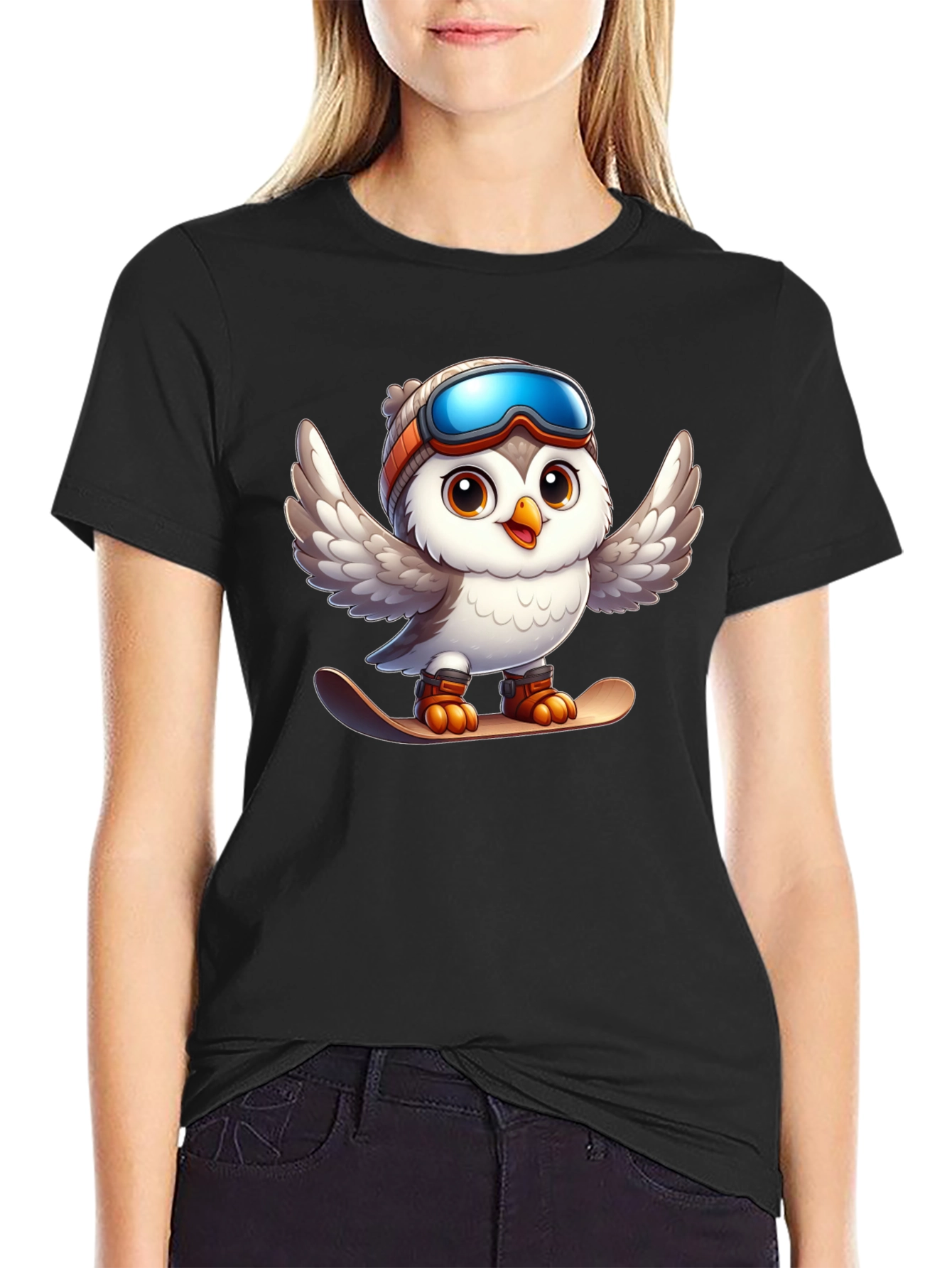 Snowboarding Owl Graphic Tee - Fun Winter Design
