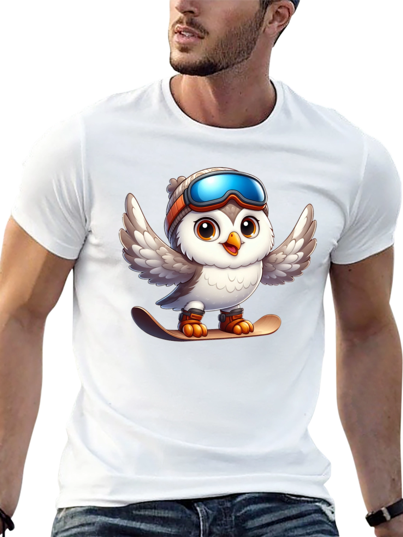 Snowboarding Owl Graphic Tee - Fun Winter Design