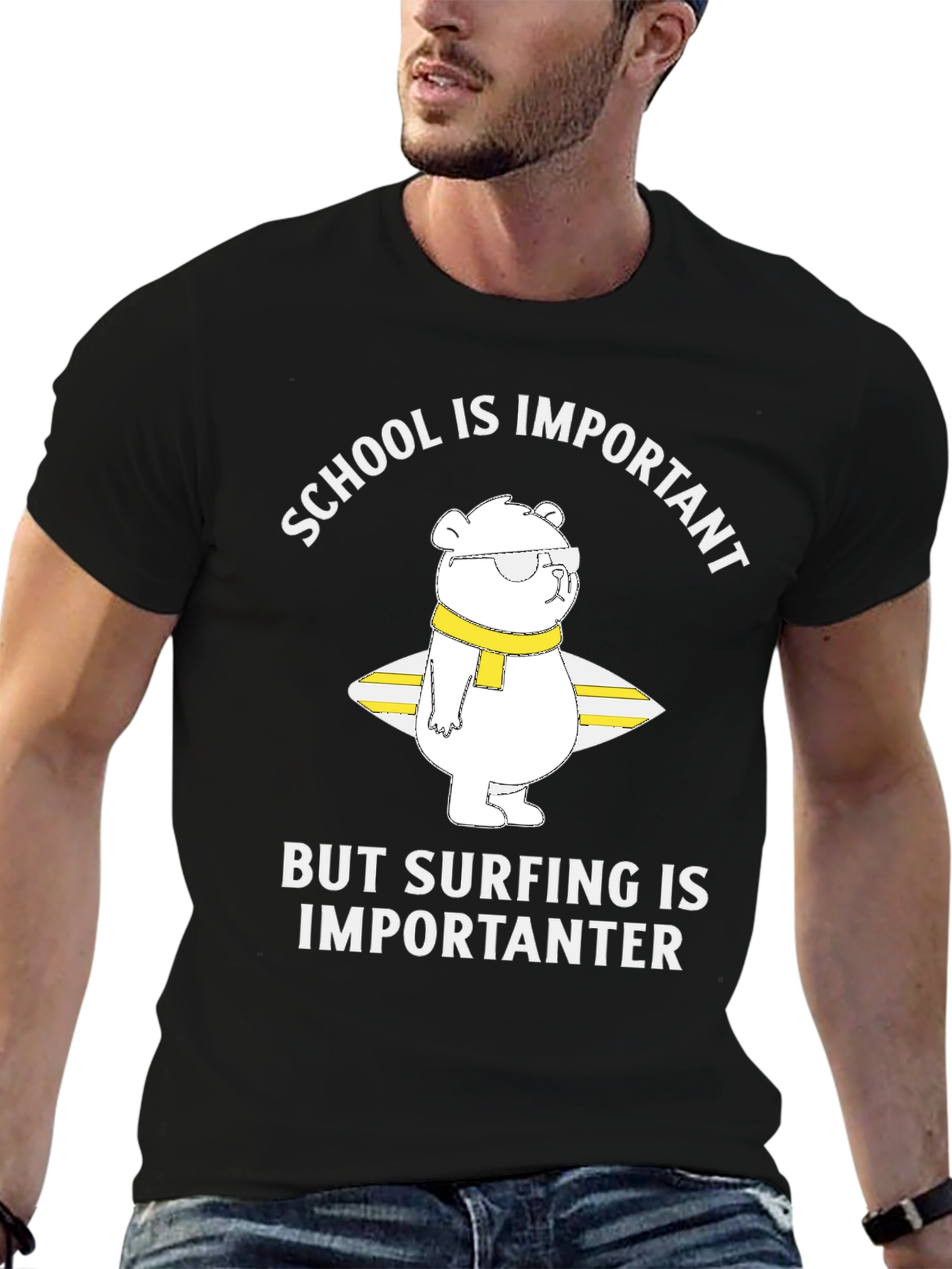 Surfing Bear Graphic T-Shirt - School is Importanter