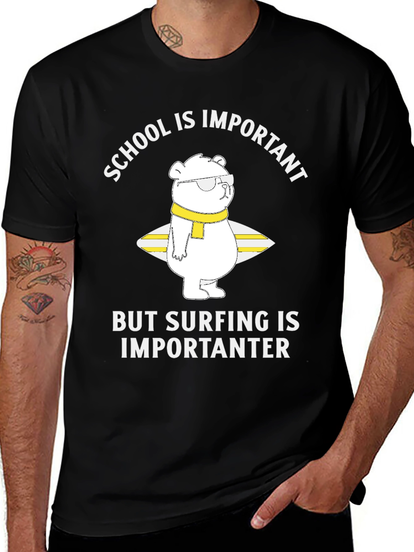 Surfing Bear Graphic T-Shirt - School is Importanter