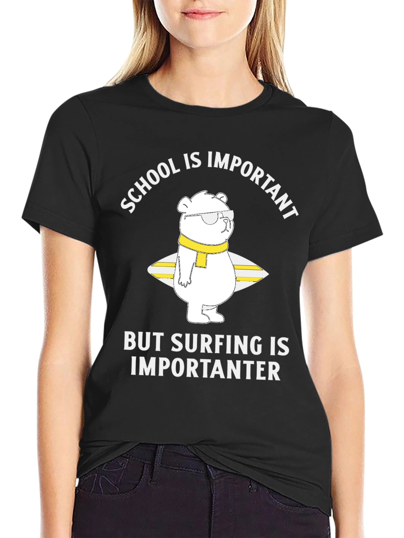 Surfing Bear Graphic T-Shirt - School is Importanter