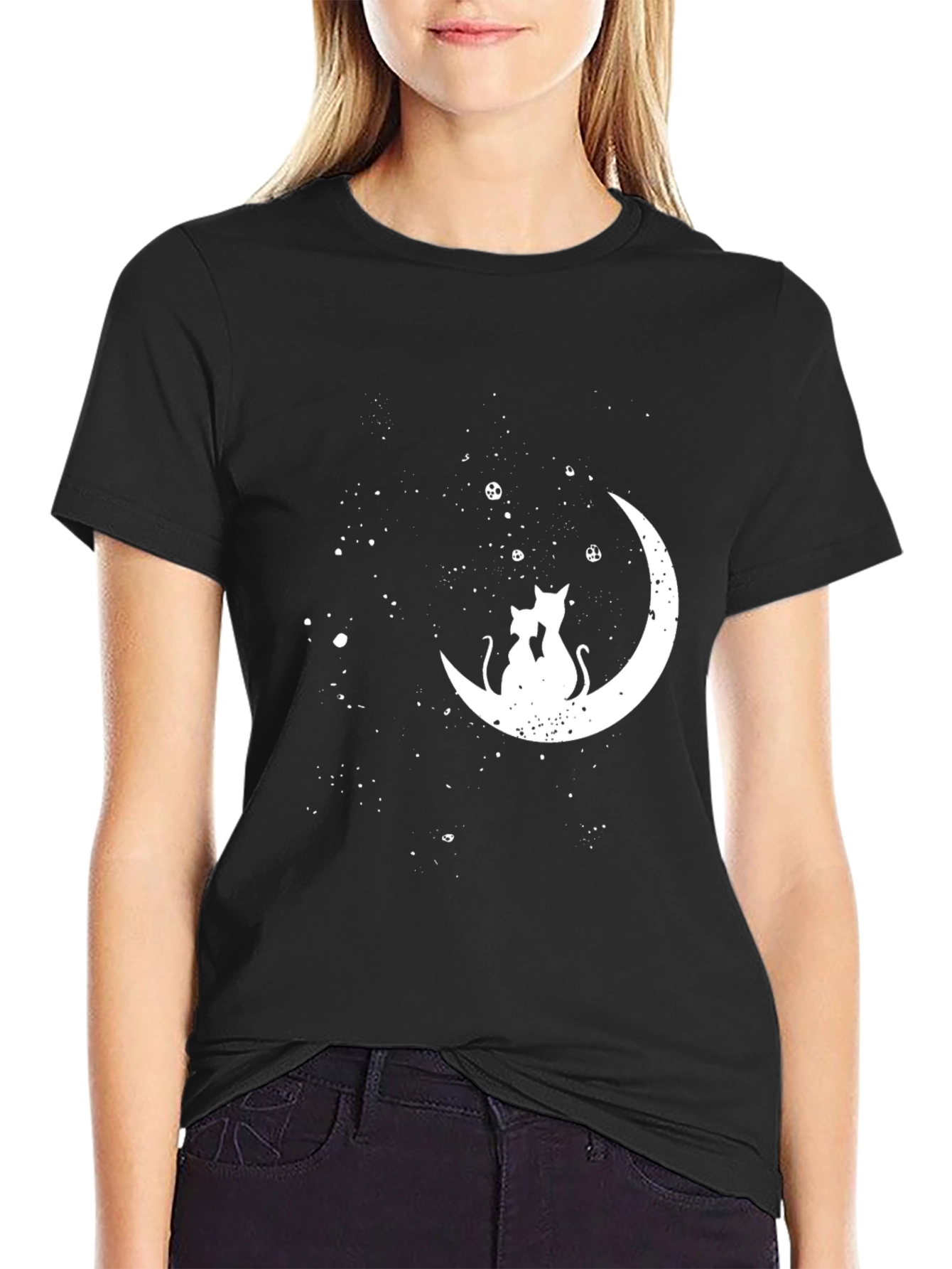 Cats on the Moon Graphic Tee - Black
