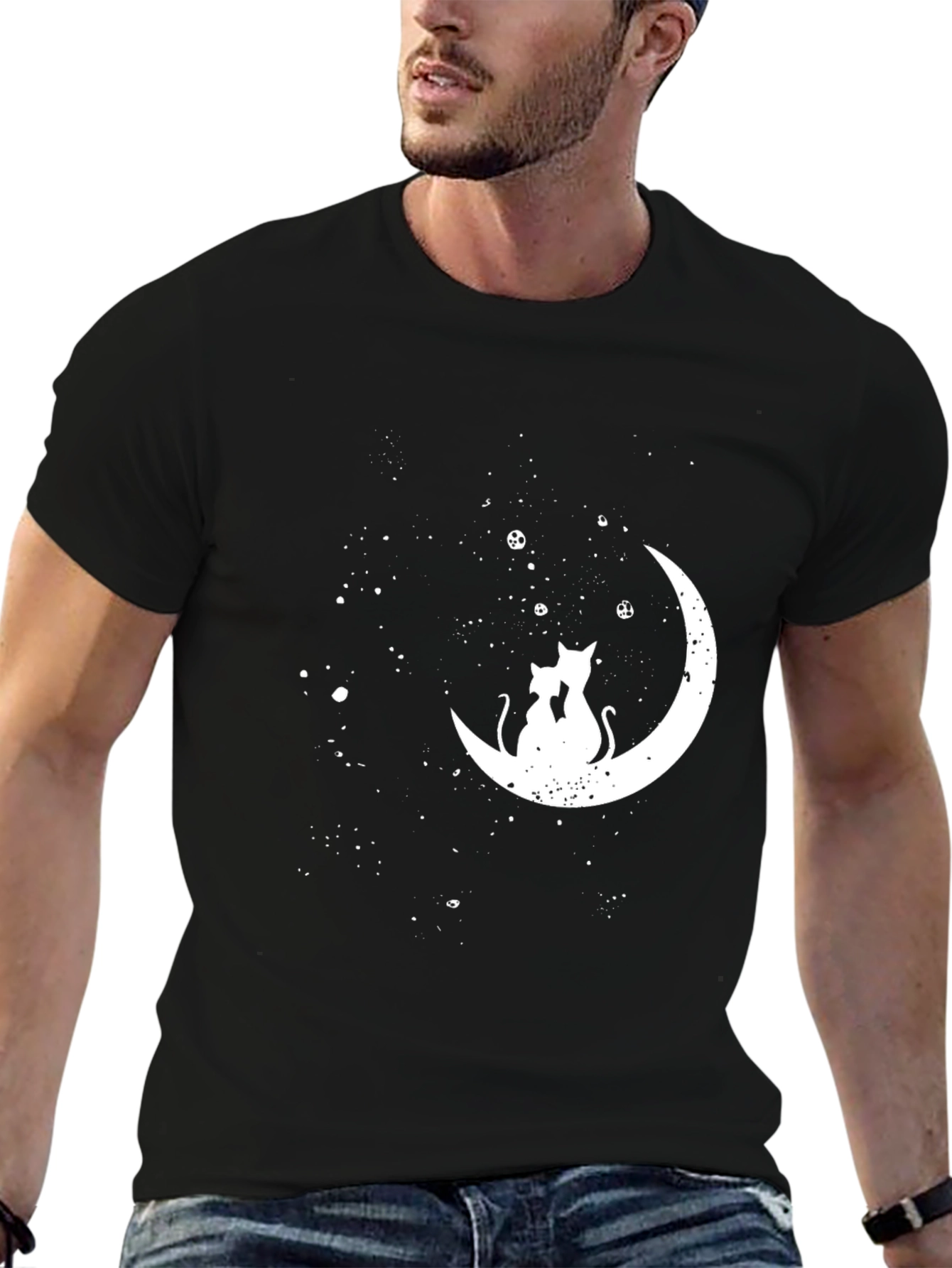 Cats on the Moon Graphic Tee - Black