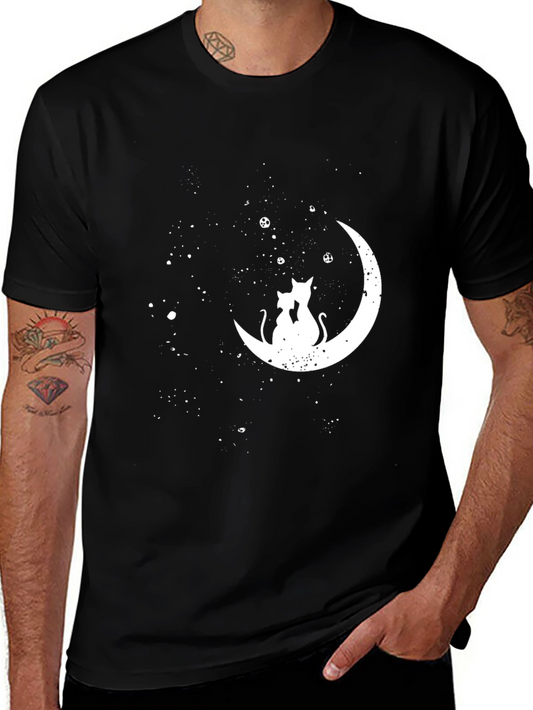 Cats on the Moon Graphic Tee - Black