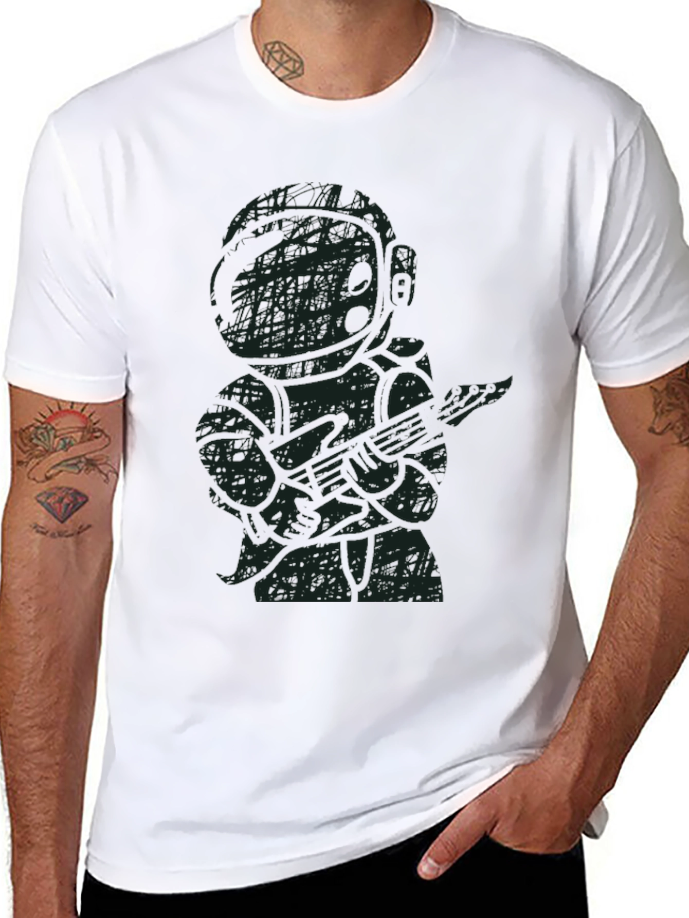 Astronaut Guitar Player Black T-Shirt