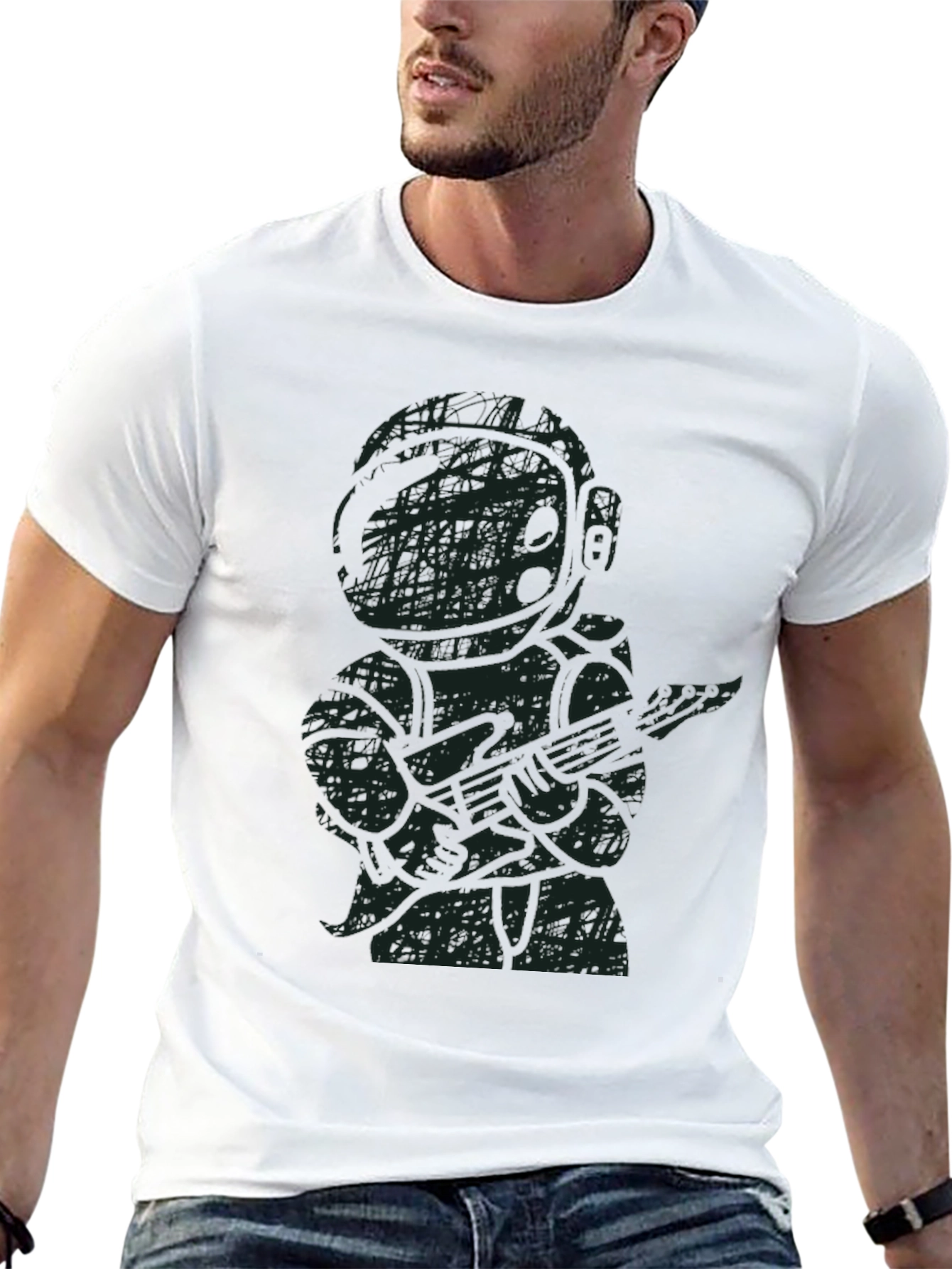 Astronaut Guitar Player Black T-Shirt