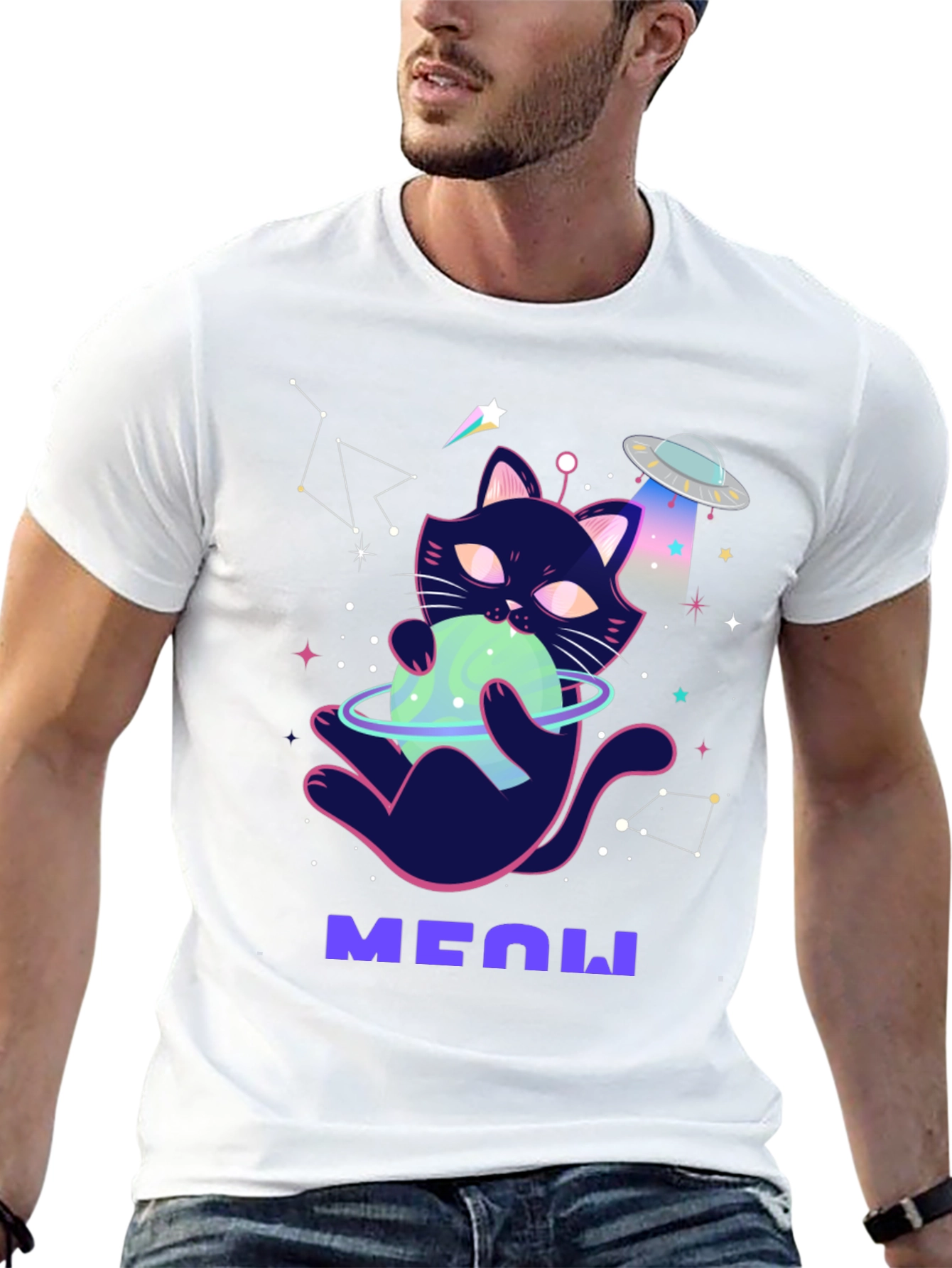 Cosmic Cat T-Shirt: Space Kitten UFO Tee
