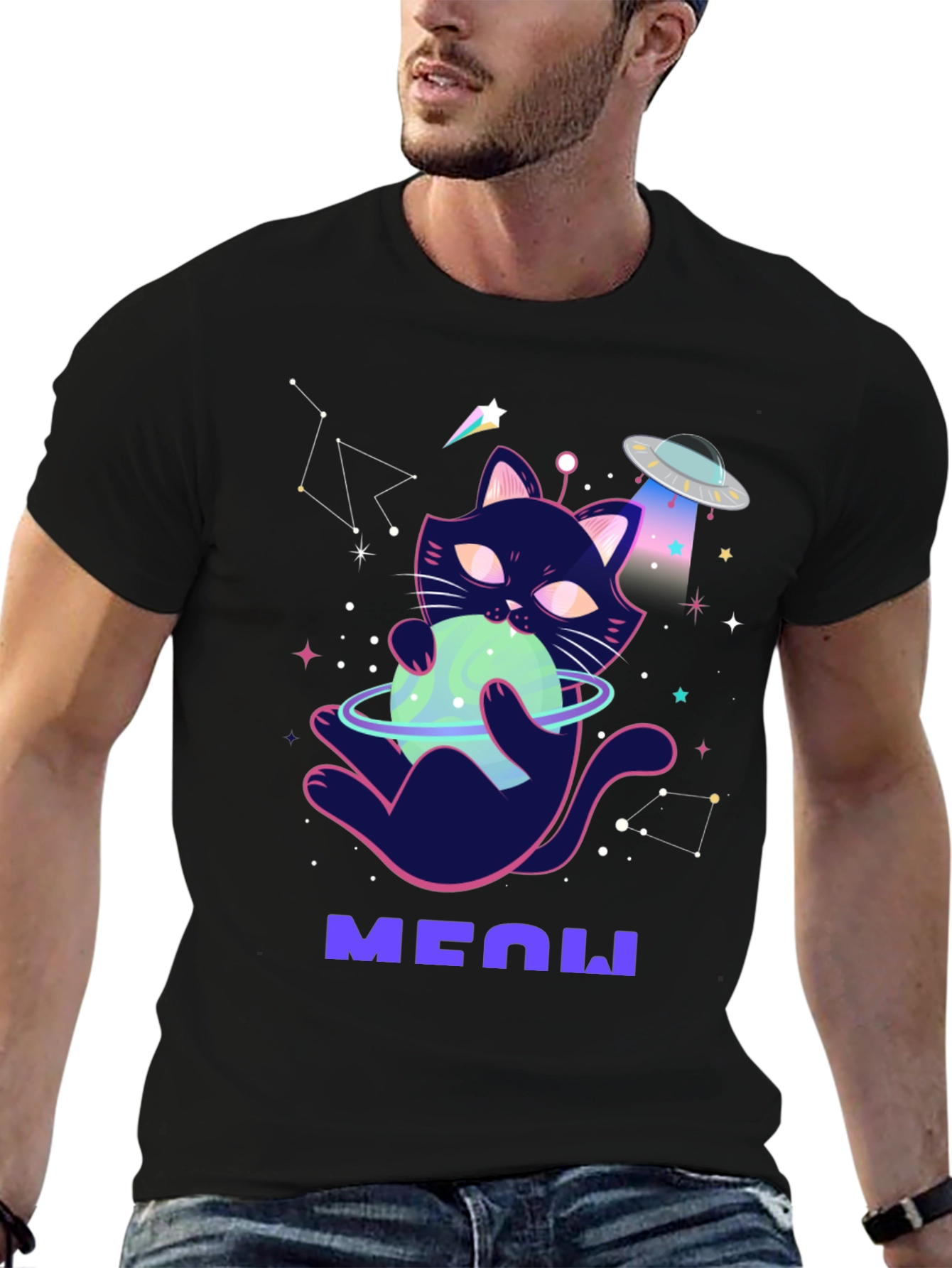 Cosmic Cat T-Shirt: Space Kitten UFO Tee