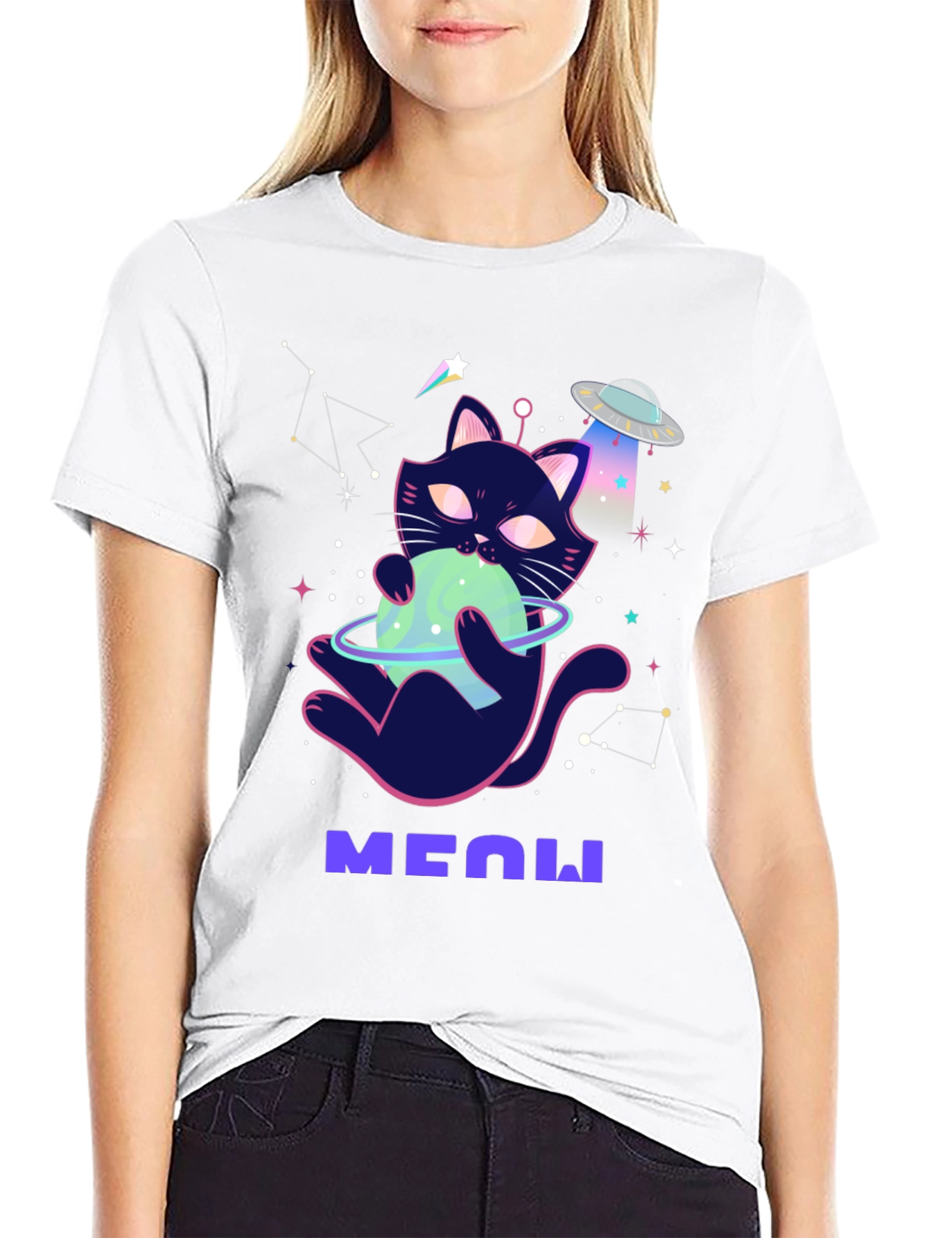 Cosmic Cat T-Shirt: Space Kitten UFO Tee