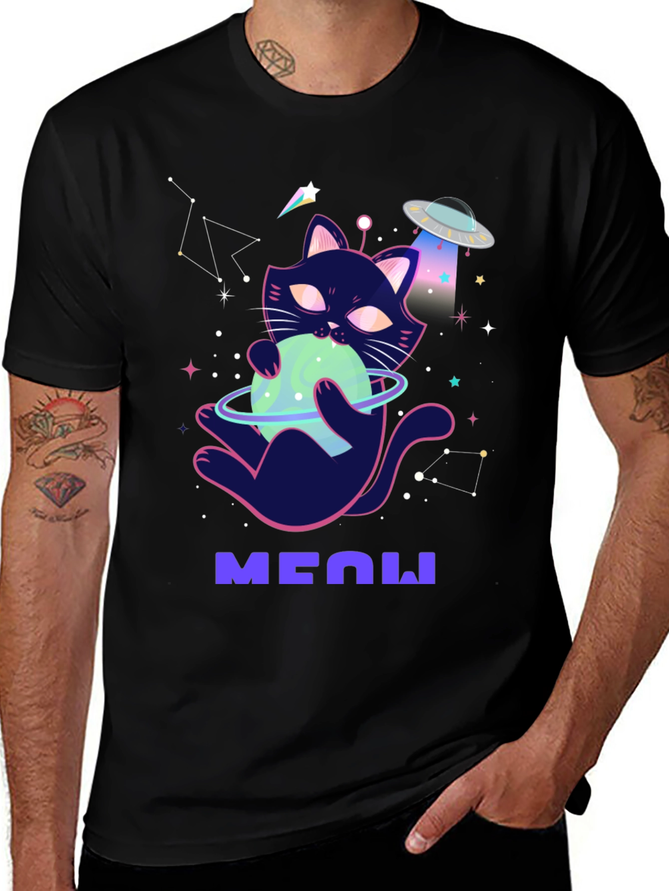 Cosmic Cat T-Shirt: Space Kitten UFO Tee