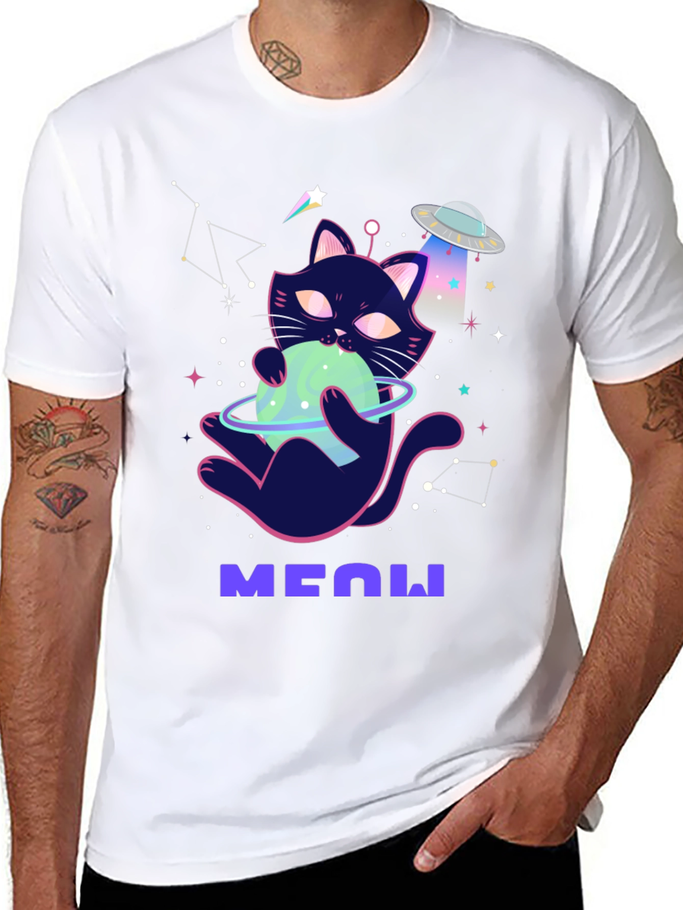 Cosmic Cat T-Shirt: Space Kitten UFO Tee