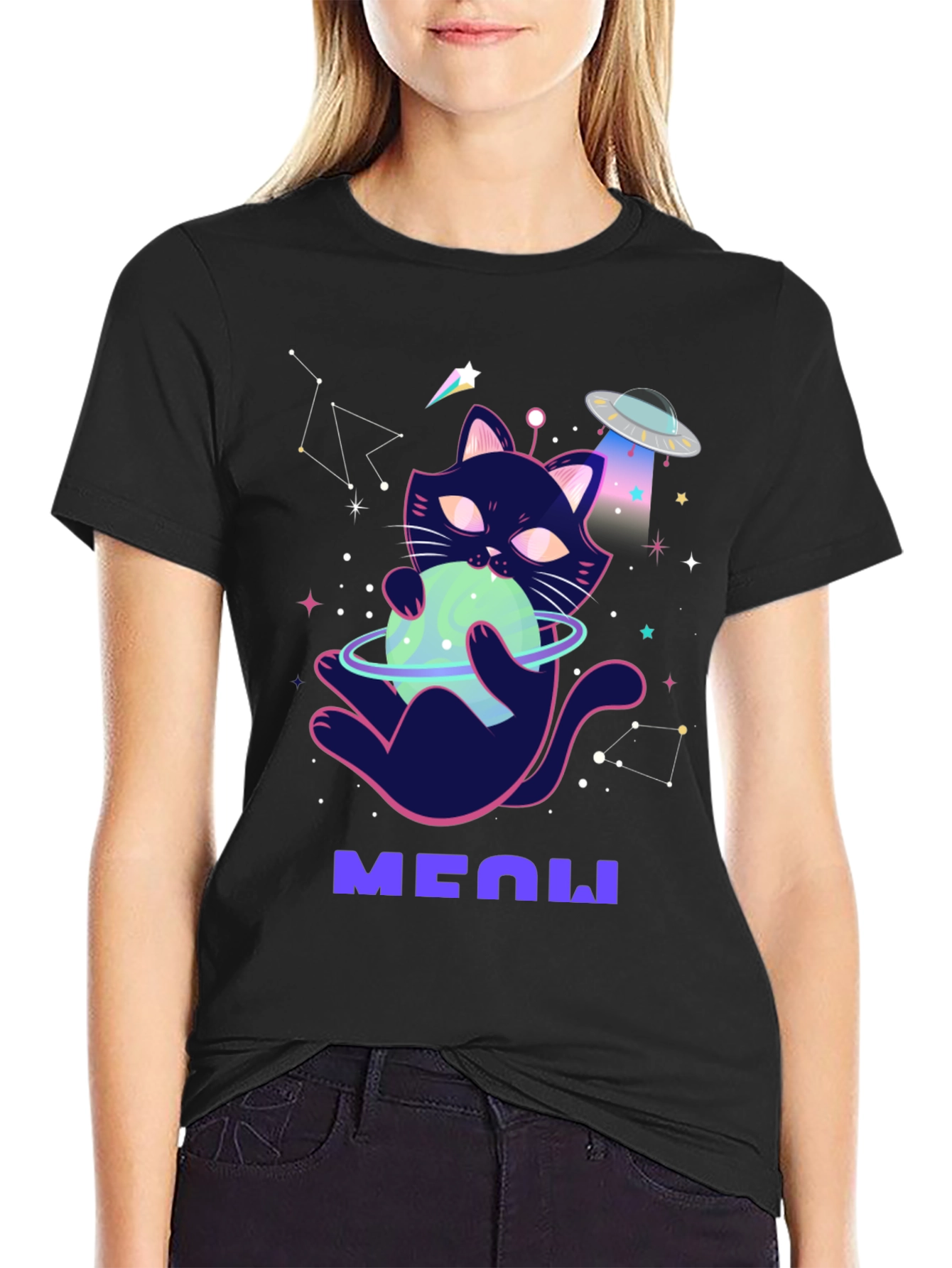 Cosmic Cat T-Shirt: Space Kitten UFO Tee