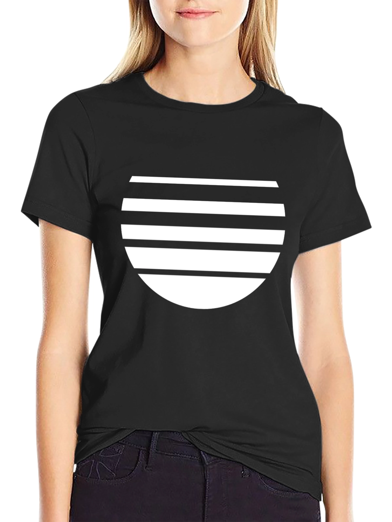 Stripped Circle Graphic Black T-Shirt