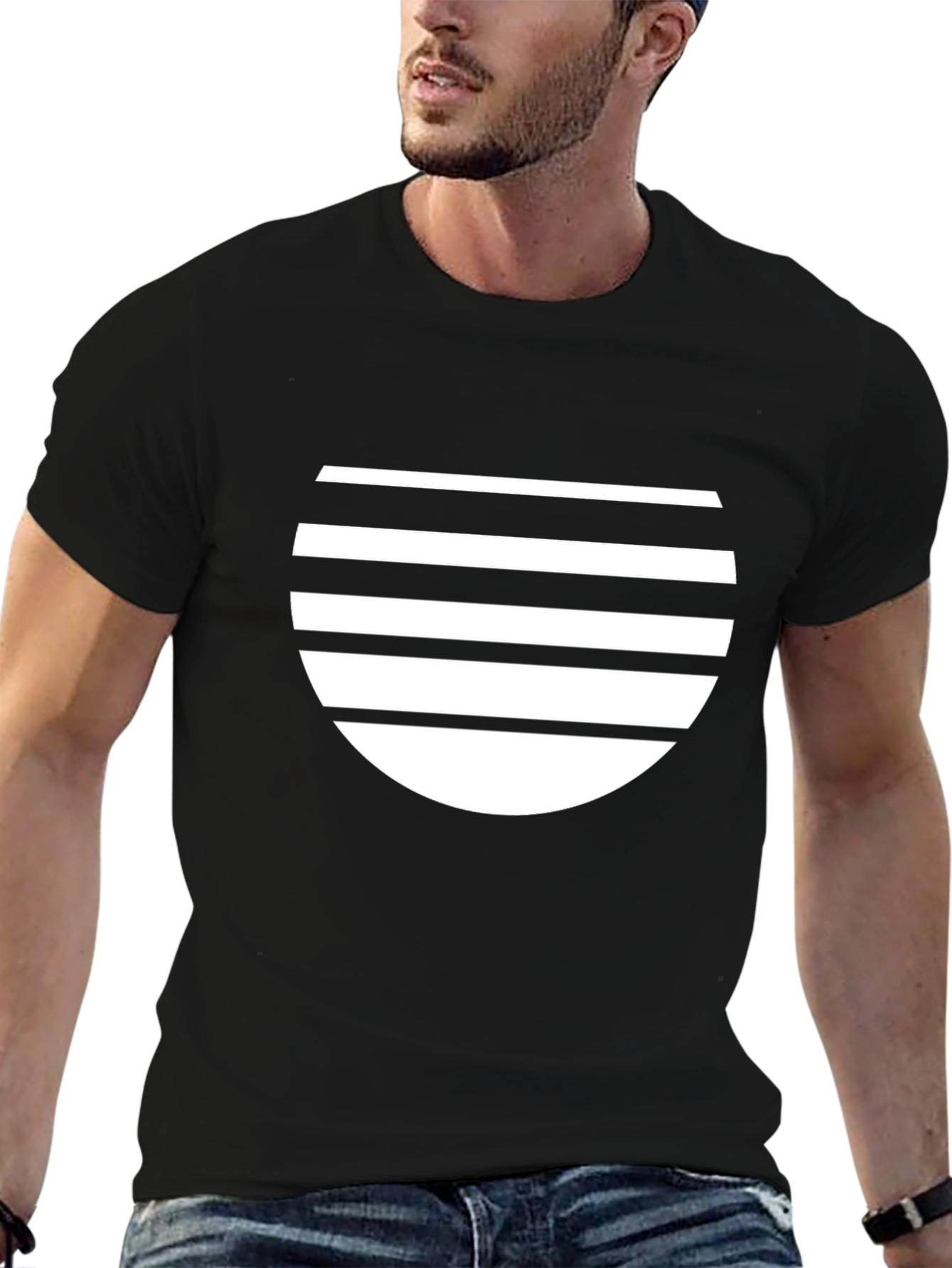 Stripped Circle Graphic Black T-Shirt