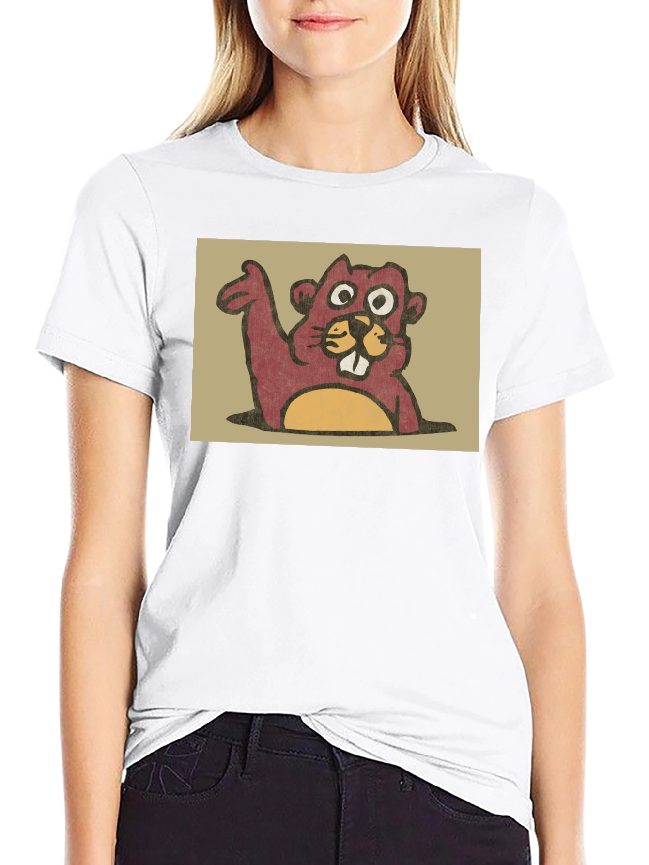 Cute Beaver Graphic Tee - Black