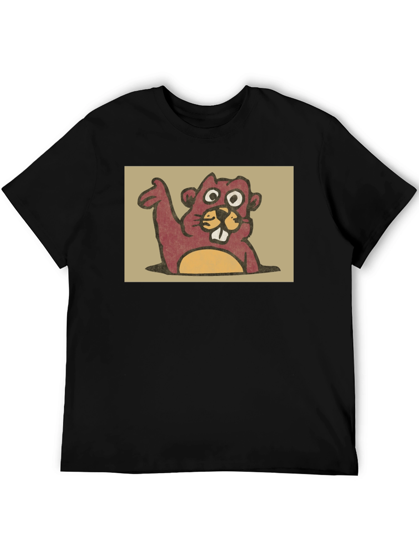 Cute Beaver Graphic Tee - Black