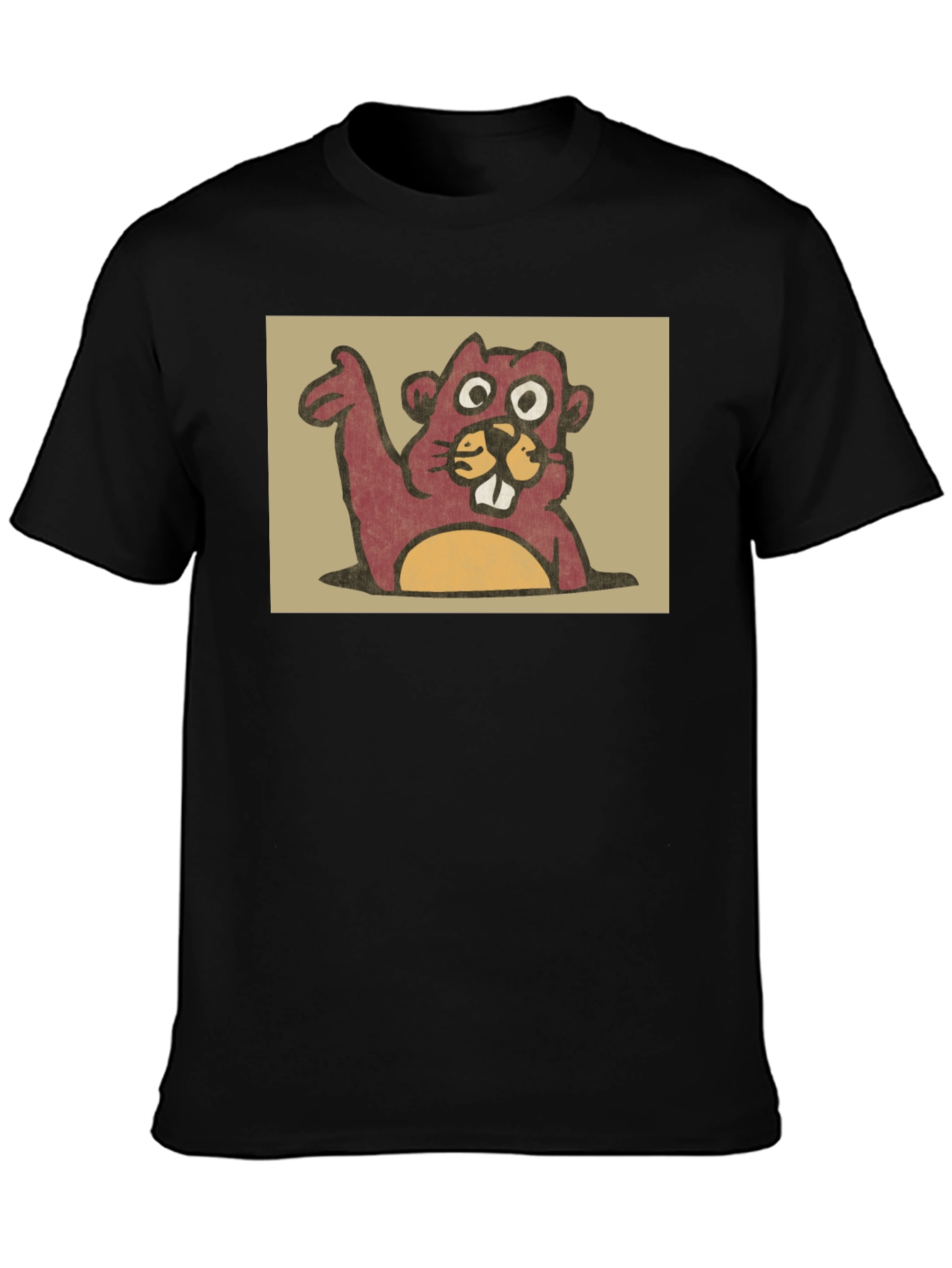 Cute Beaver Graphic Tee - Black